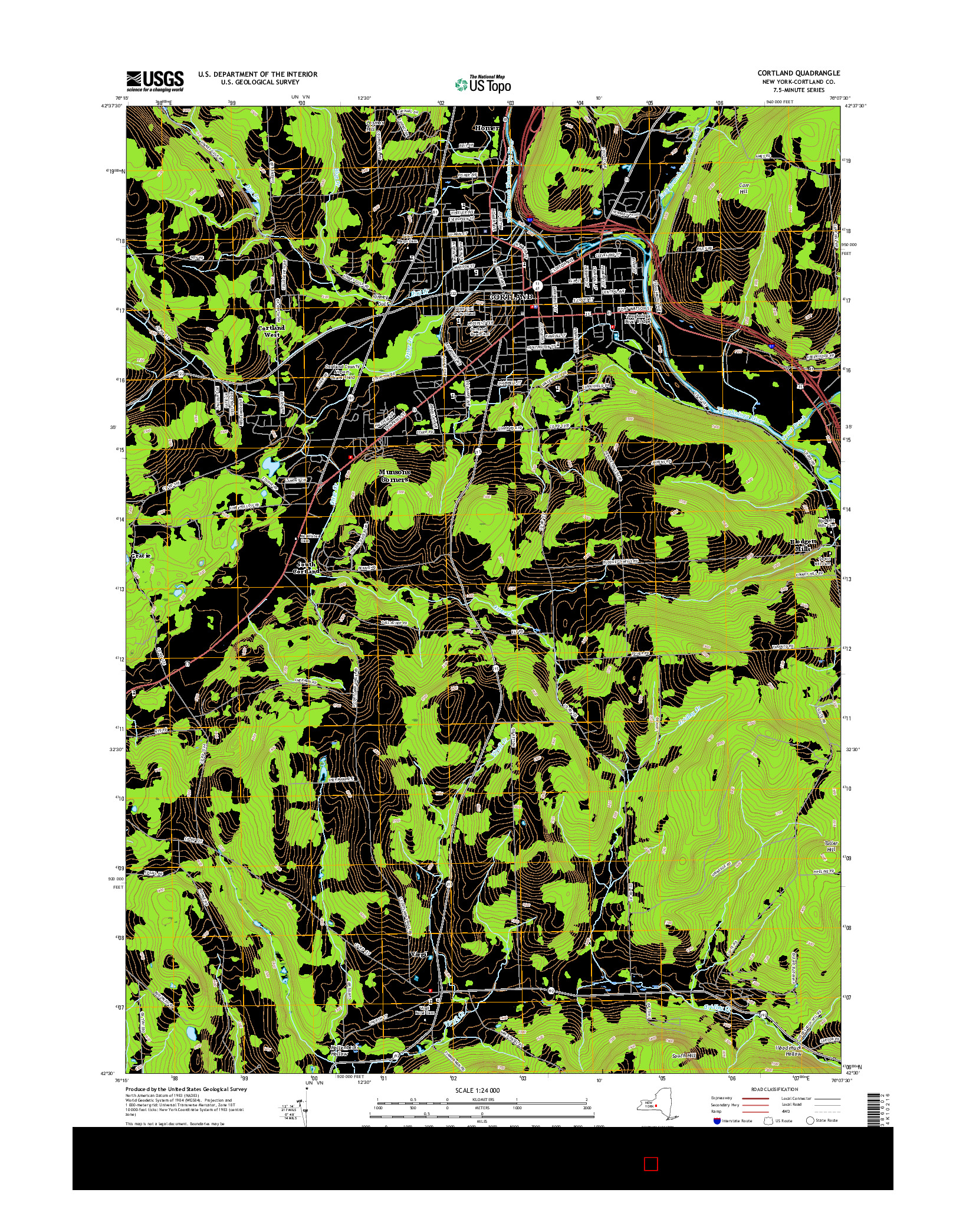 USGS US TOPO 7.5-MINUTE MAP FOR CORTLAND, NY 2016