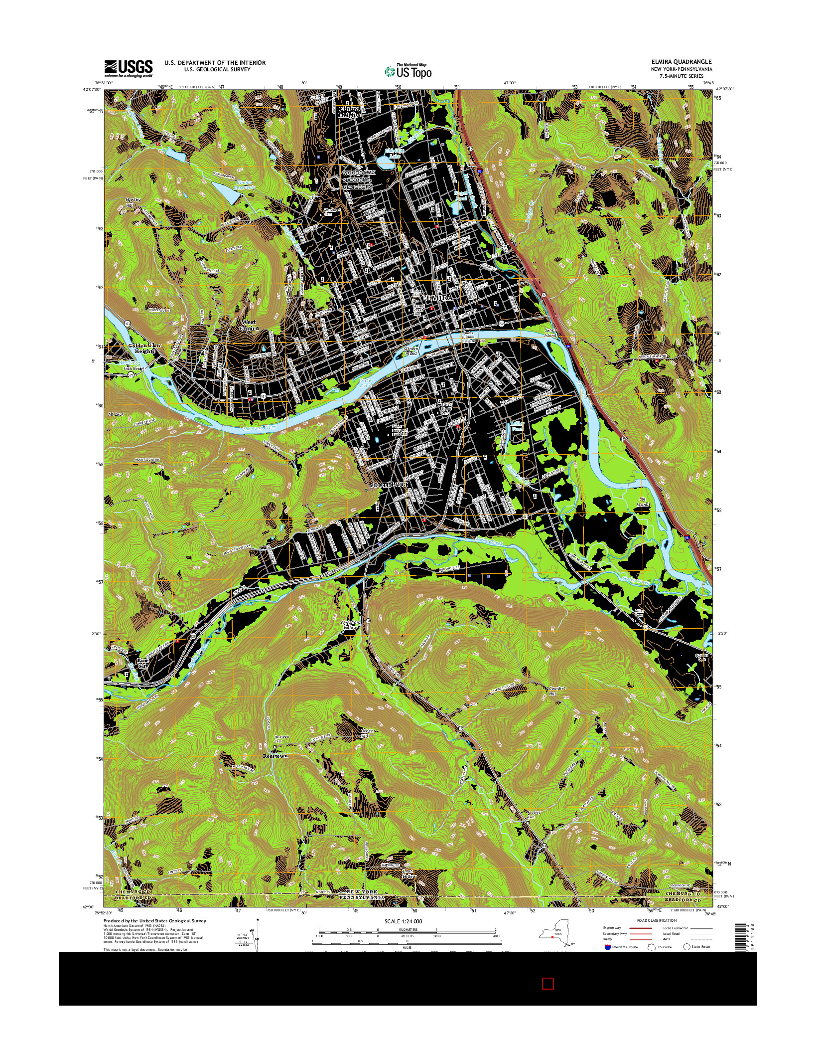 USGS US TOPO 7.5-MINUTE MAP FOR ELMIRA, NY-PA 2016
