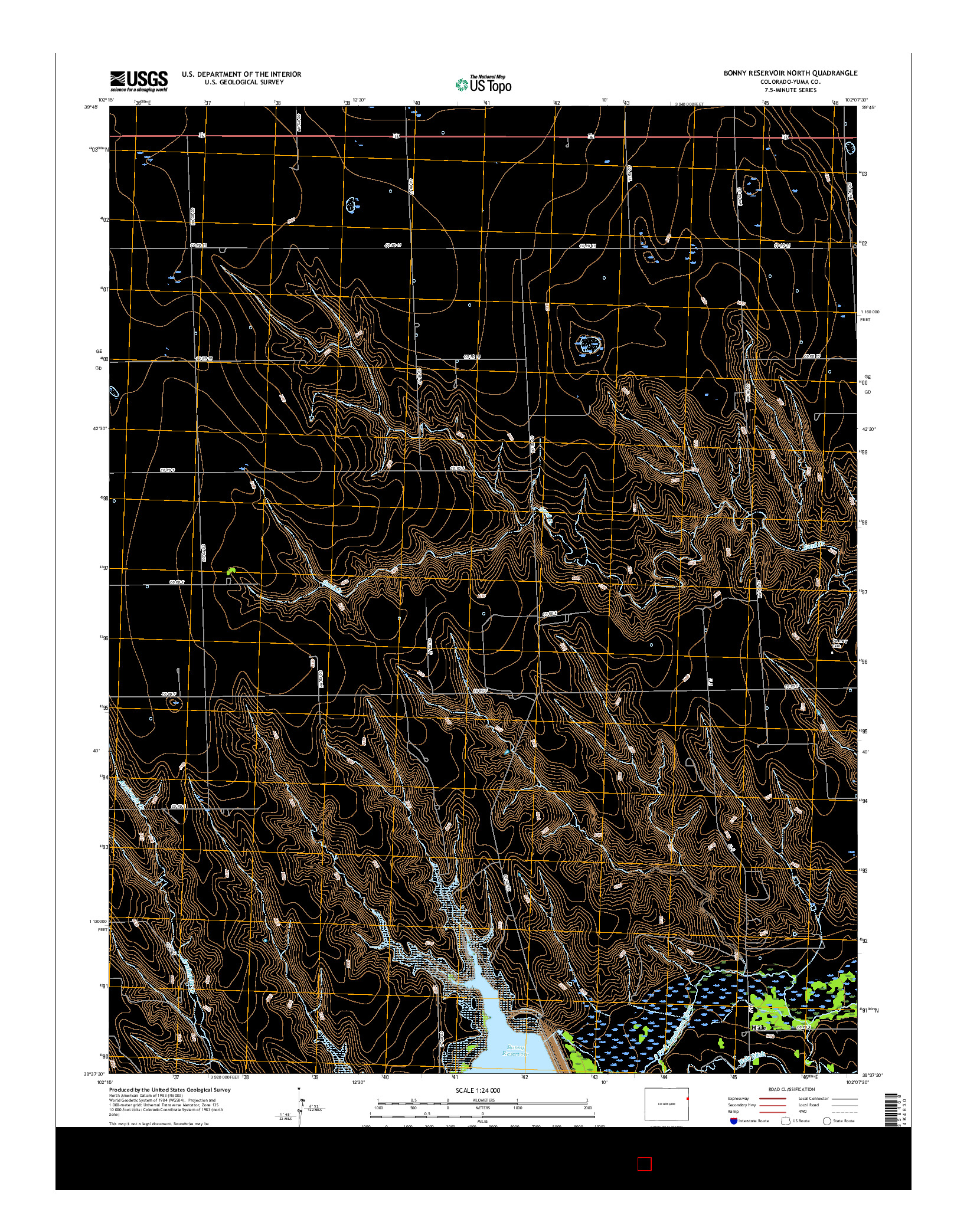 USGS US TOPO 7.5-MINUTE MAP FOR BONNY RESERVOIR NORTH, CO 2016