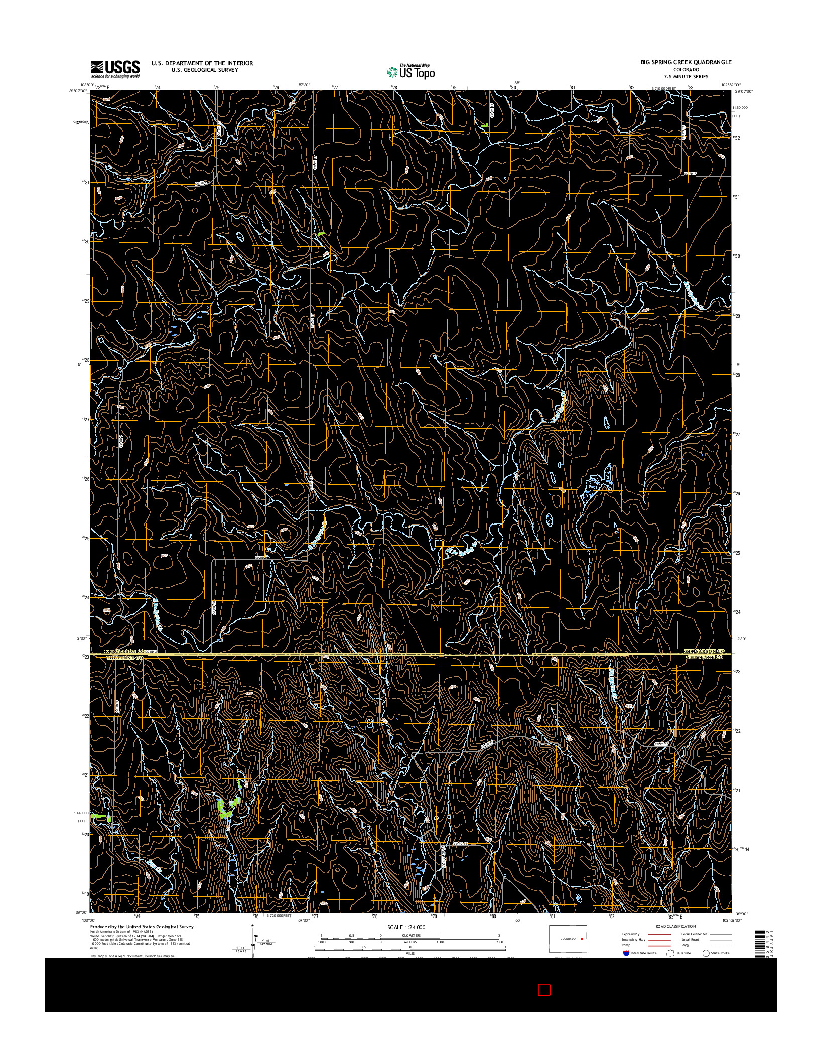 USGS US TOPO 7.5-MINUTE MAP FOR BIG SPRING CREEK, CO 2016