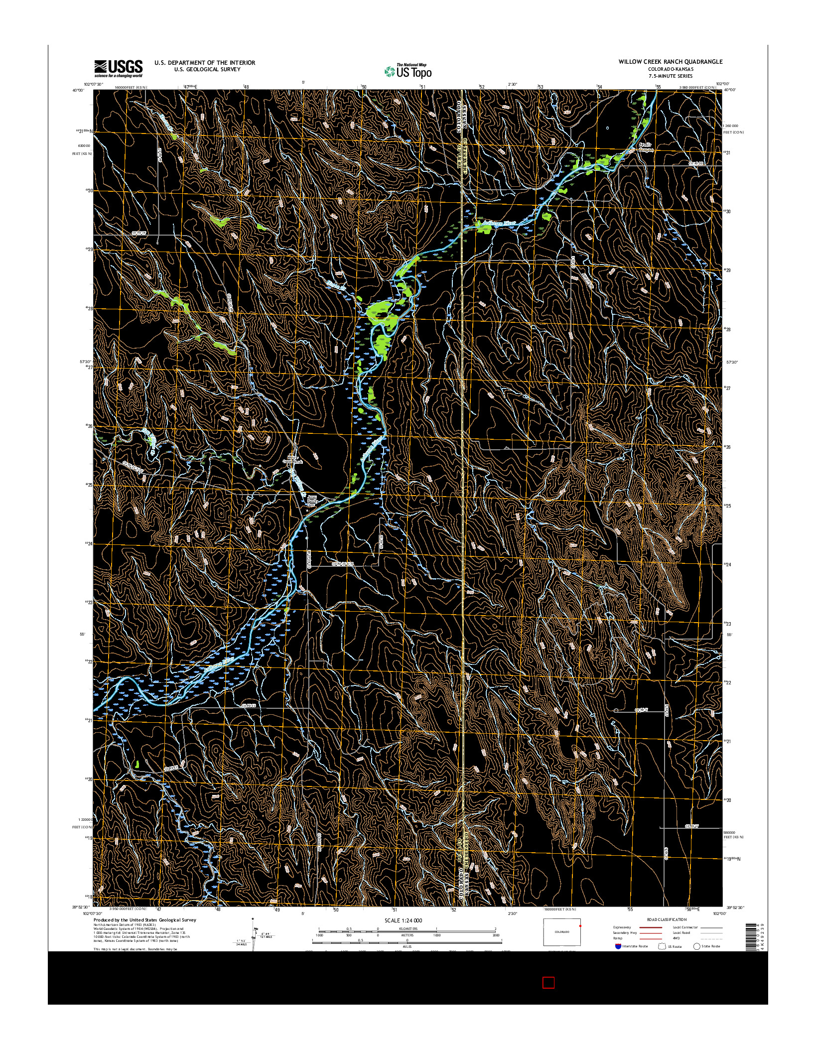 USGS US TOPO 7.5-MINUTE MAP FOR WILLOW CREEK RANCH, CO-KS 2016