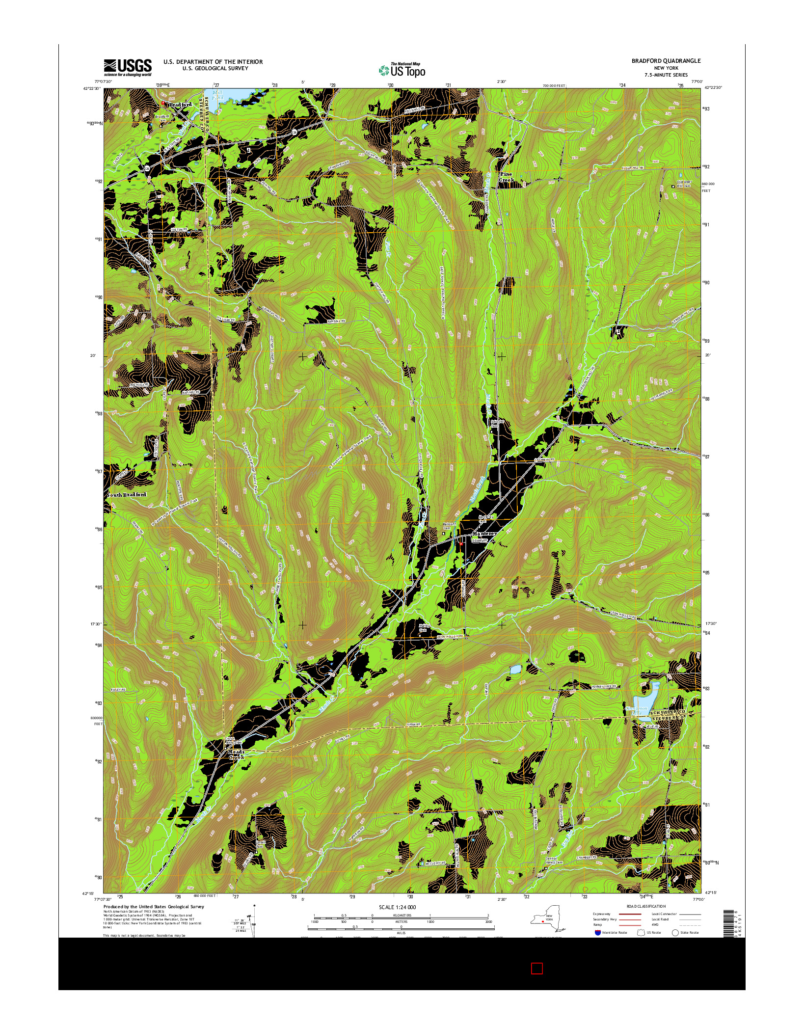 USGS US TOPO 7.5-MINUTE MAP FOR BRADFORD, NY 2016