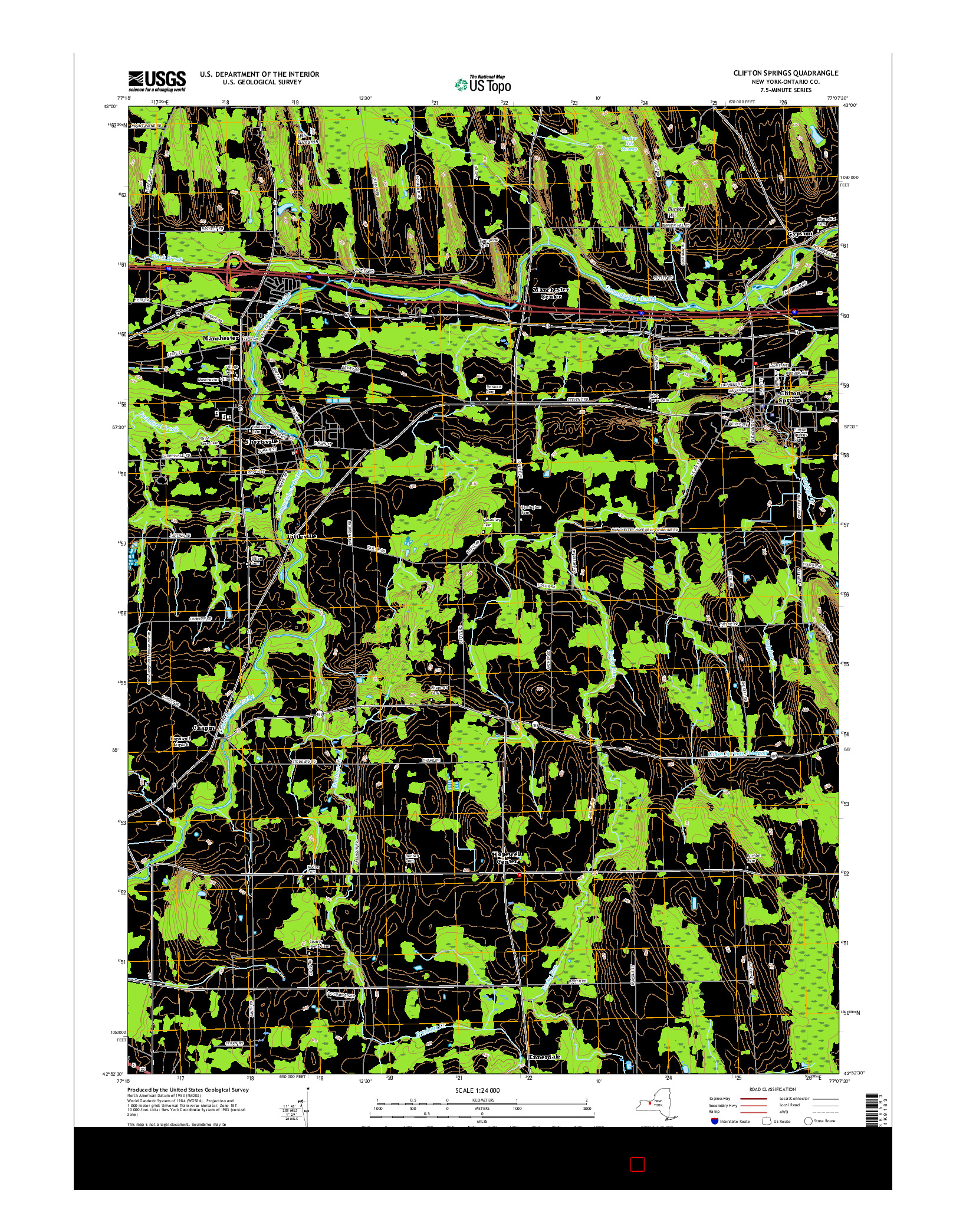 USGS US TOPO 7.5-MINUTE MAP FOR CLIFTON SPRINGS, NY 2016