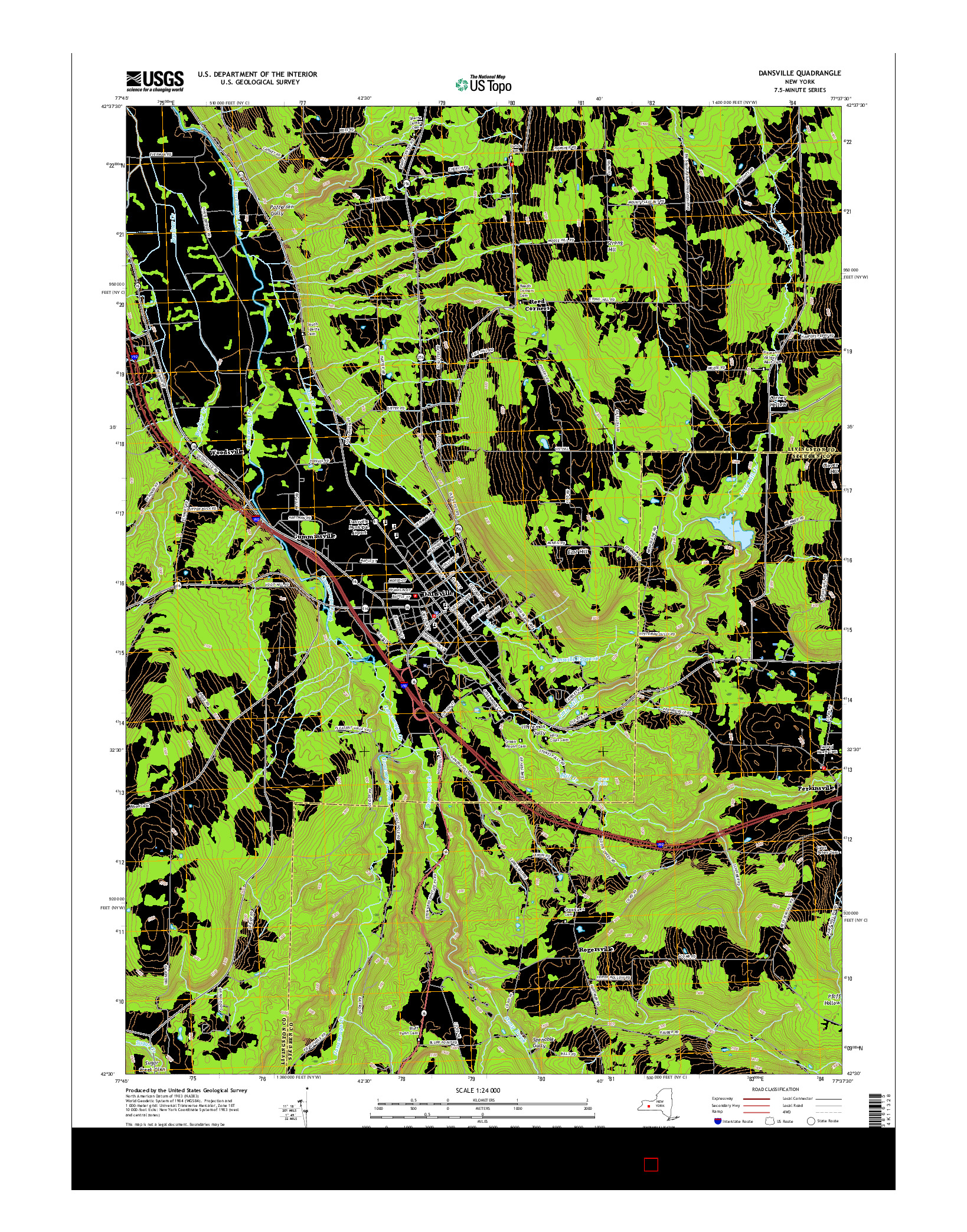 USGS US TOPO 7.5-MINUTE MAP FOR DANSVILLE, NY 2016