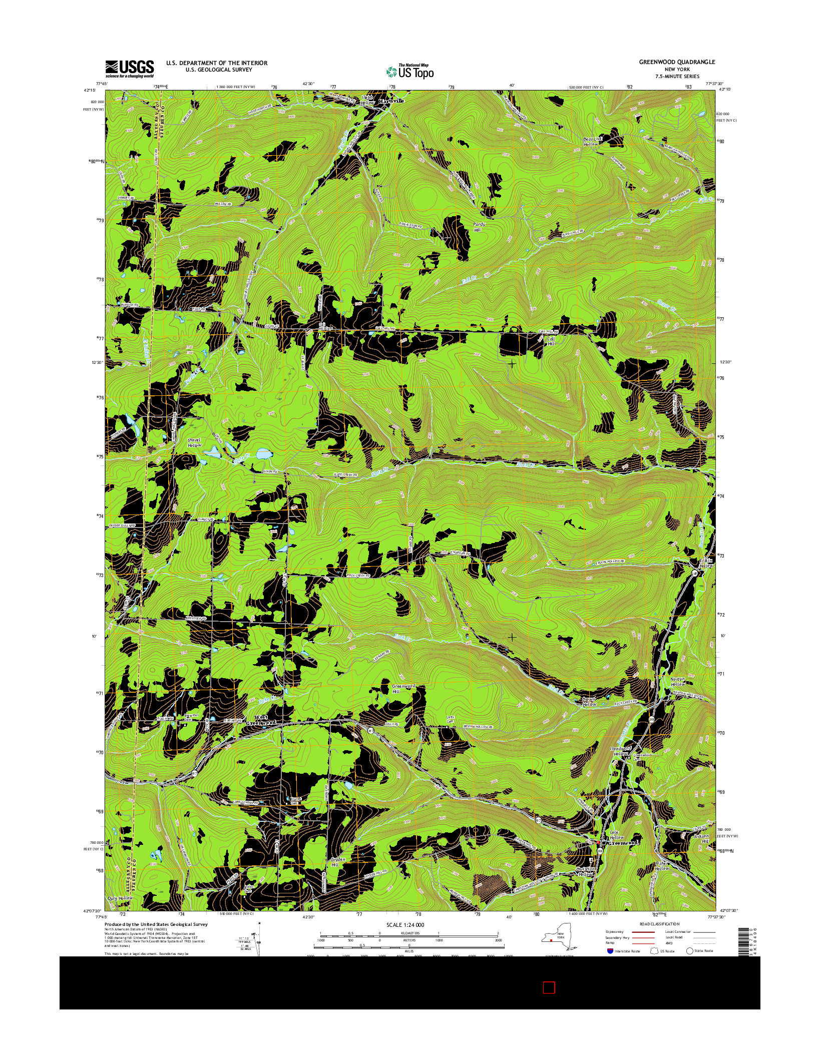 USGS US TOPO 7.5-MINUTE MAP FOR GREENWOOD, NY 2016