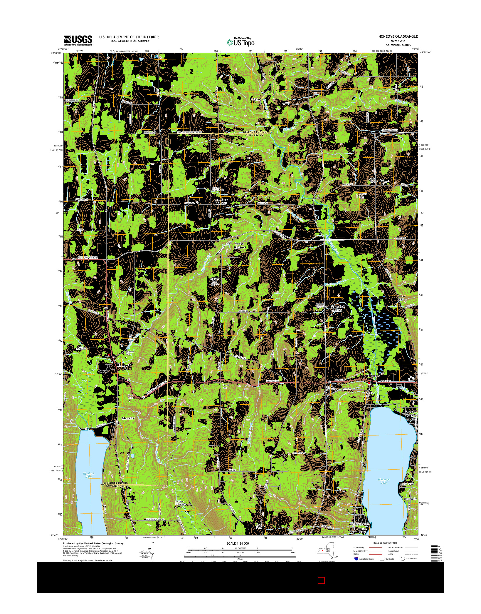 USGS US TOPO 7.5-MINUTE MAP FOR HONEOYE, NY 2016