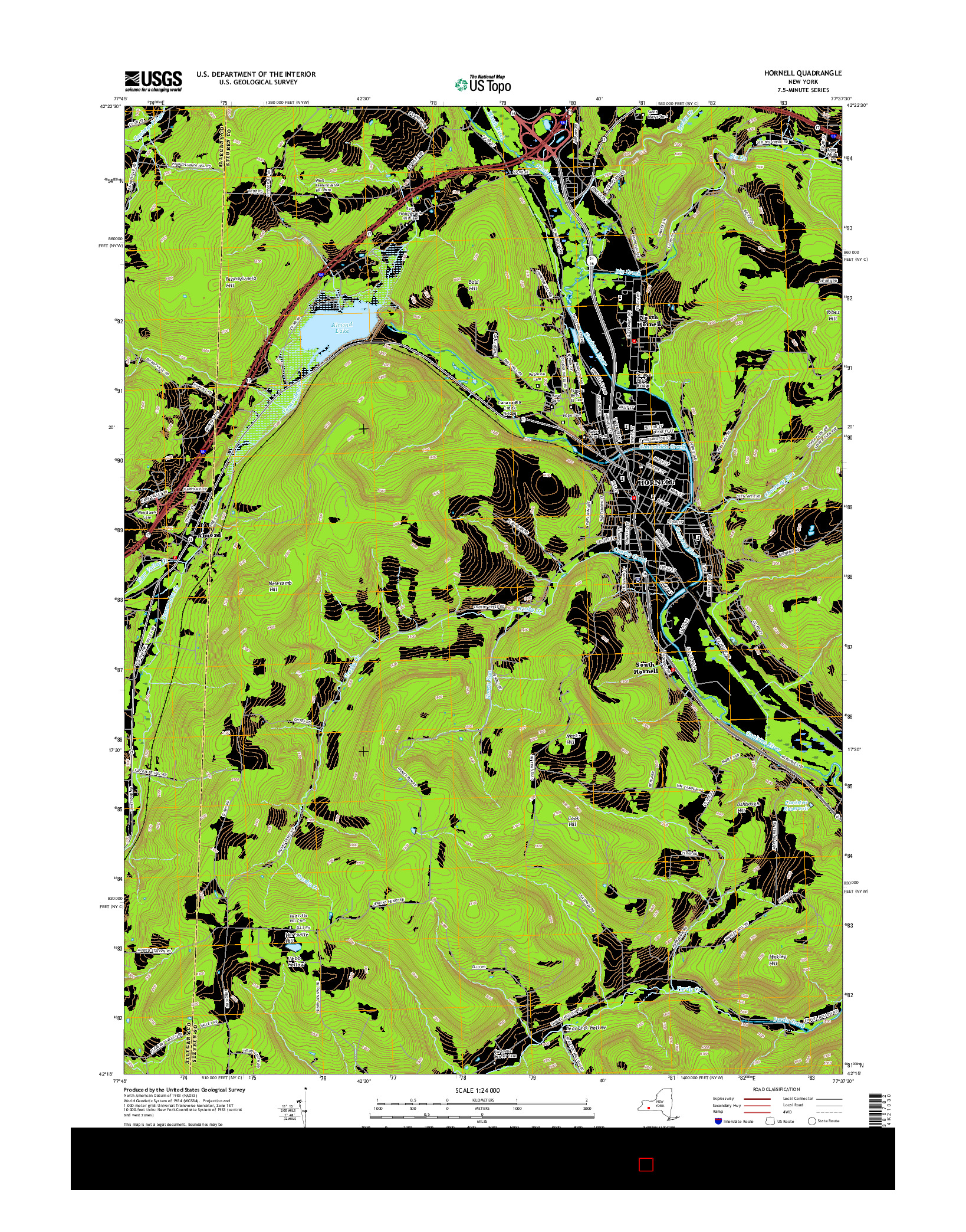 USGS US TOPO 7.5-MINUTE MAP FOR HORNELL, NY 2016