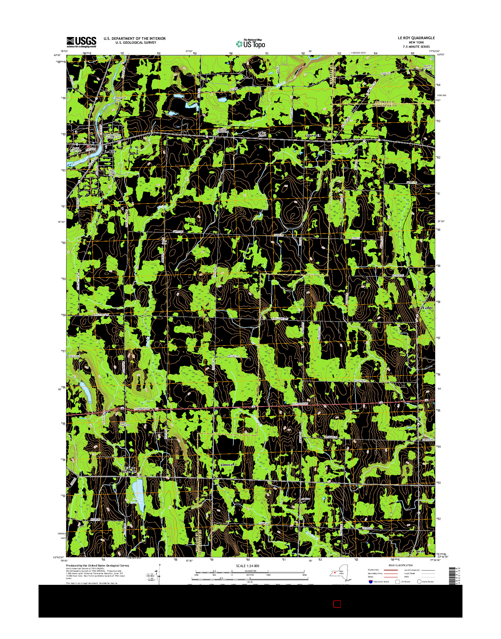 USGS US TOPO 7.5-MINUTE MAP FOR LE ROY, NY 2016