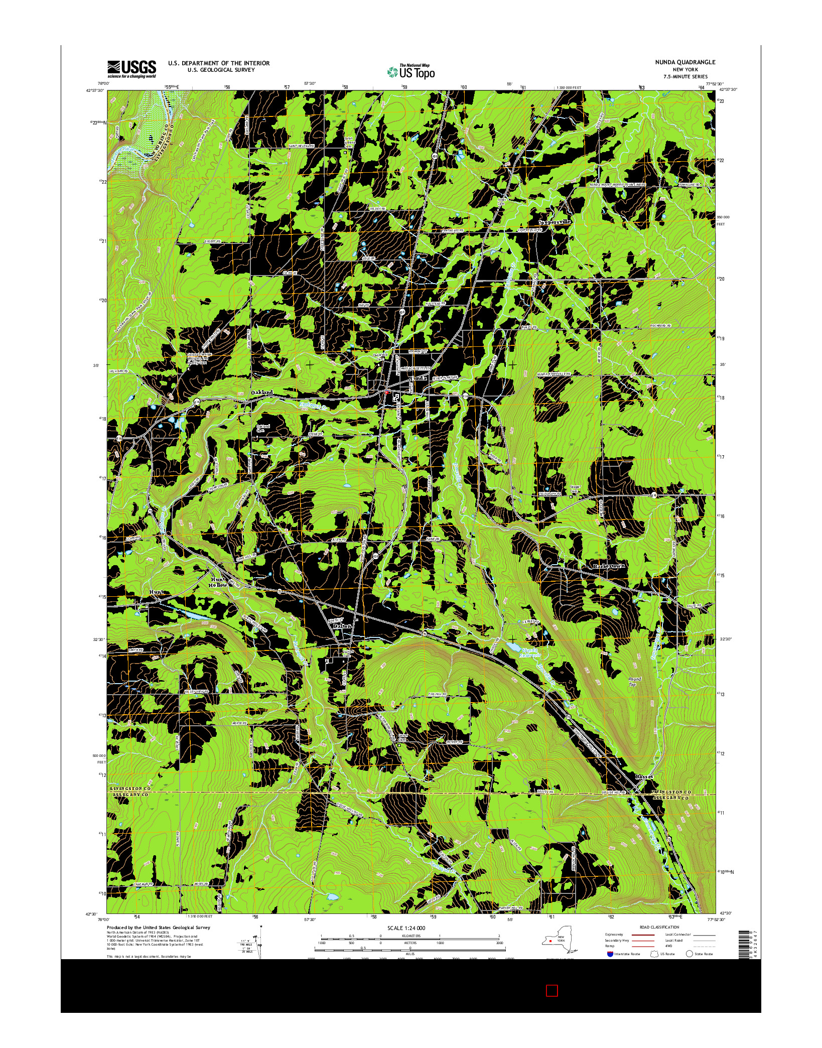 USGS US TOPO 7.5-MINUTE MAP FOR NUNDA, NY 2016