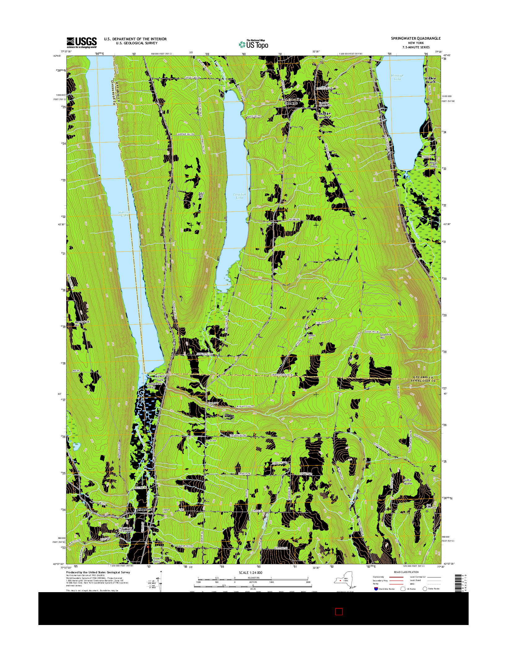 USGS US TOPO 7.5-MINUTE MAP FOR SPRINGWATER, NY 2016