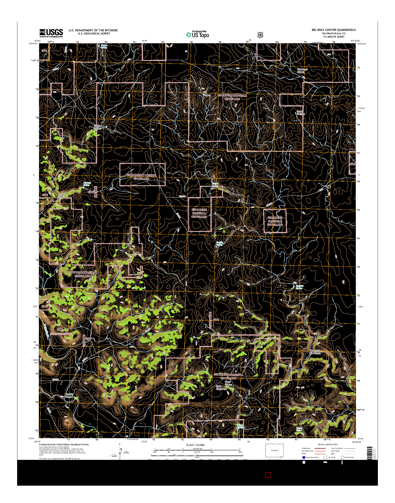 USGS US TOPO 7.5-MINUTE MAP FOR BIG HOLE CANYON, CO 2016