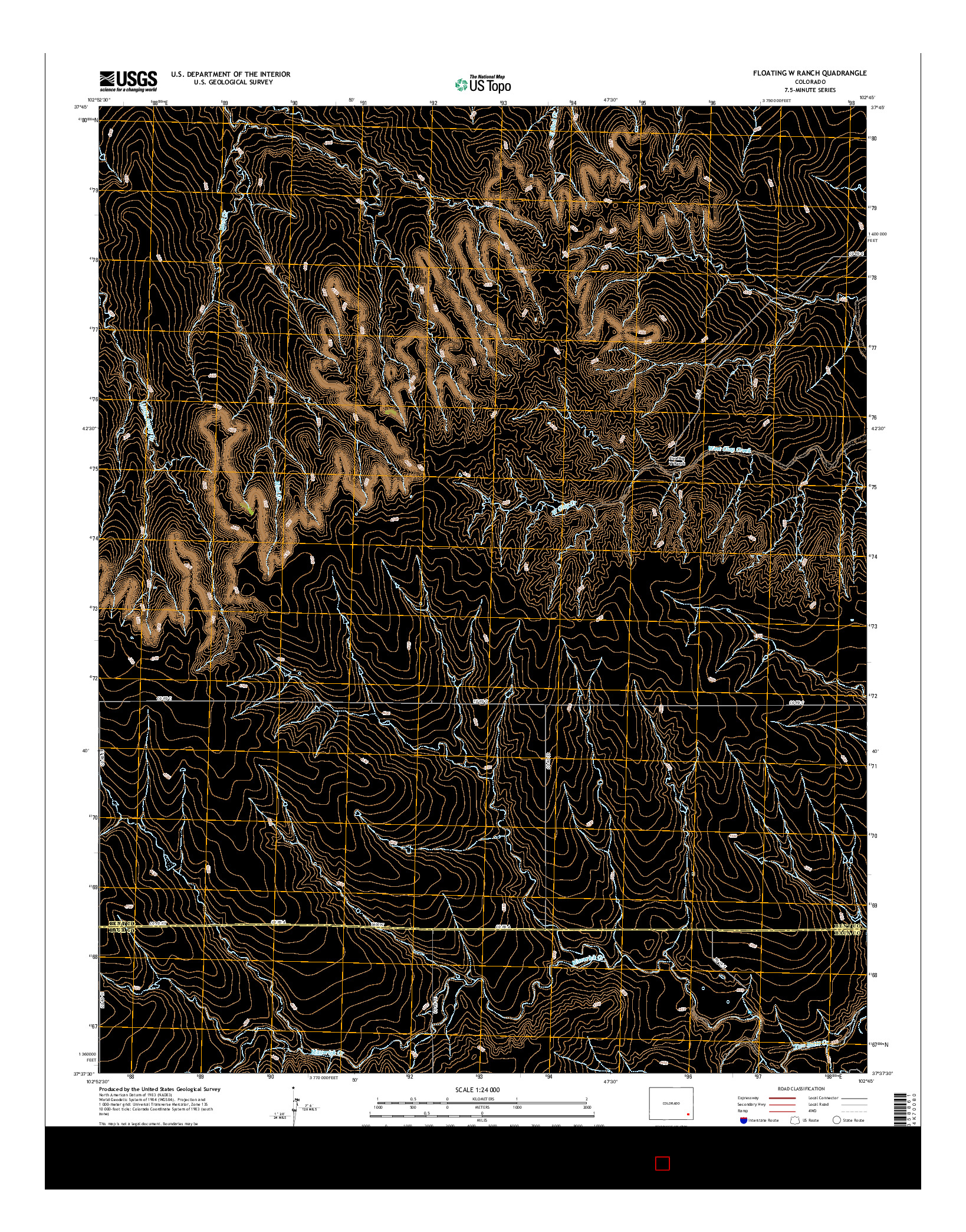 USGS US TOPO 7.5-MINUTE MAP FOR FLOATING W RANCH, CO 2016