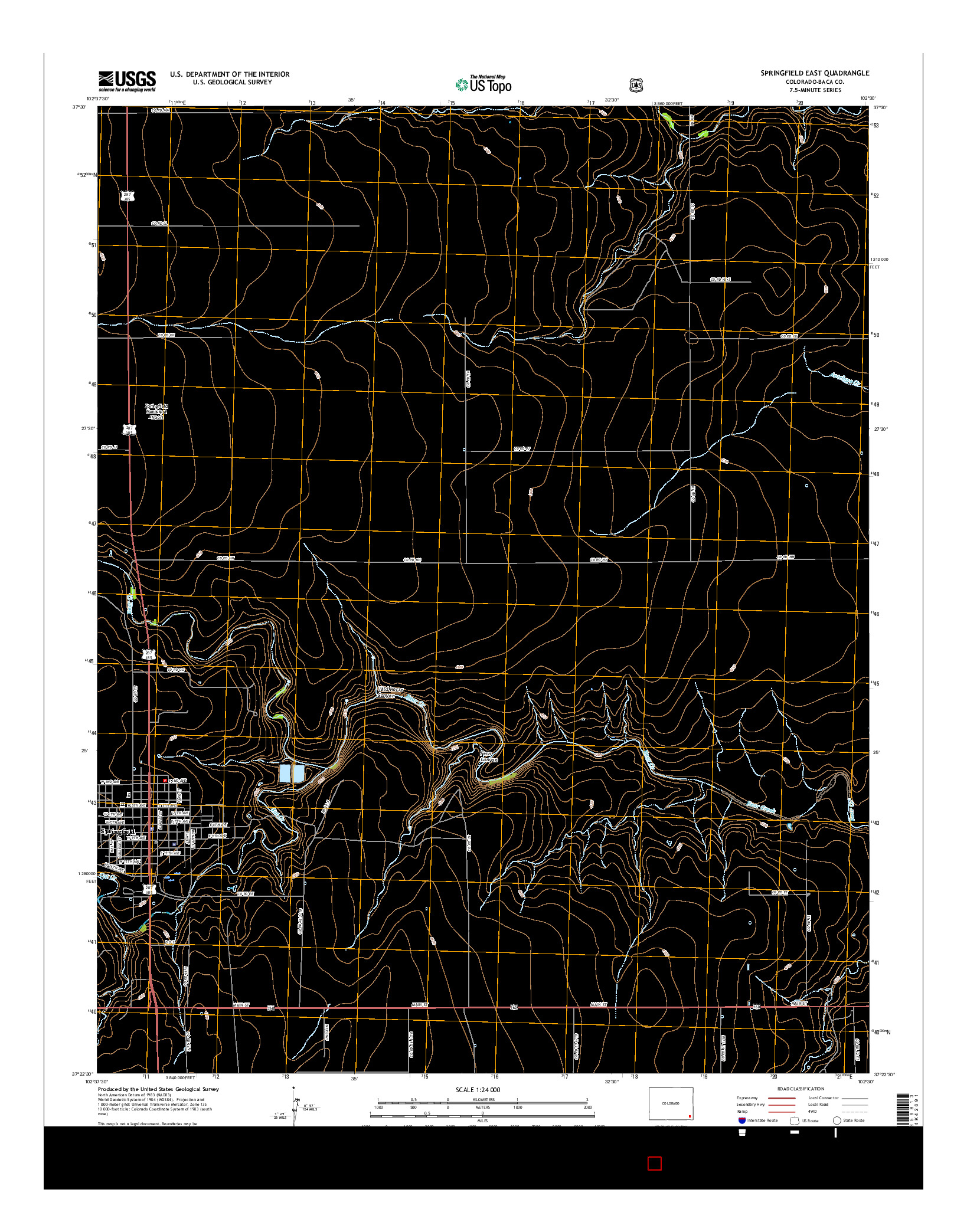 USGS US TOPO 7.5-MINUTE MAP FOR SPRINGFIELD EAST, CO 2016