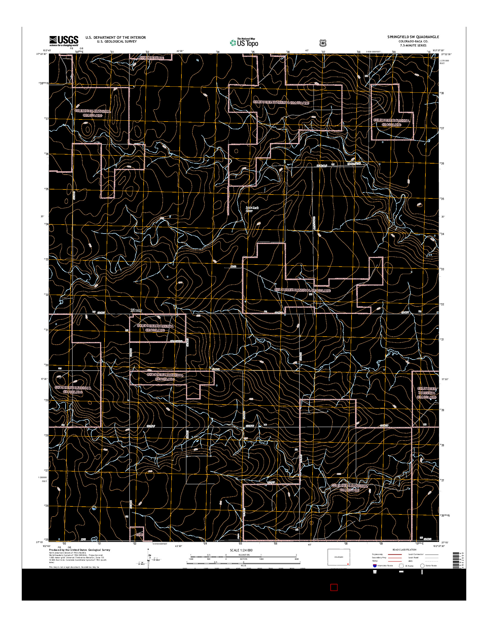 USGS US TOPO 7.5-MINUTE MAP FOR SPRINGFIELD SW, CO 2016