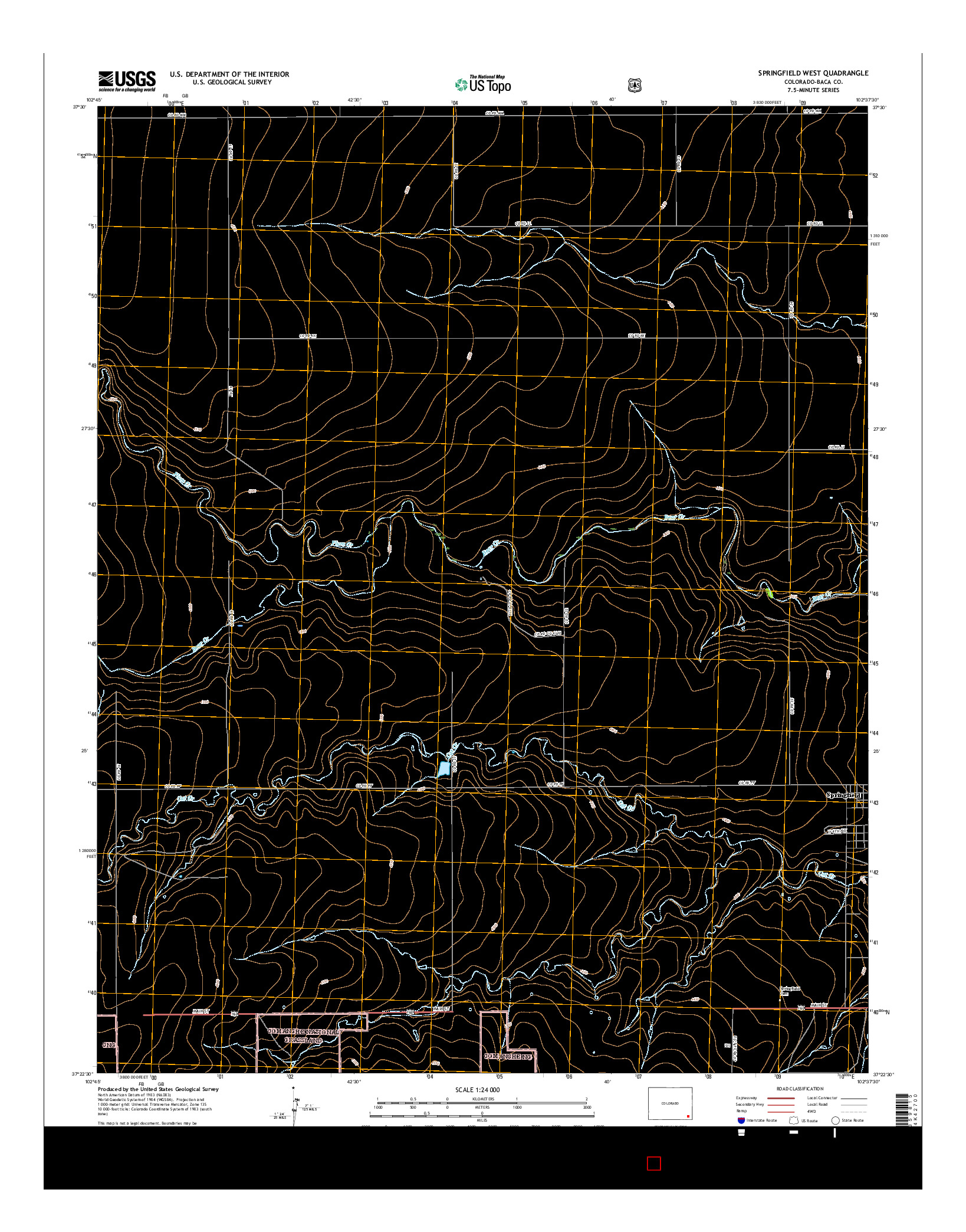 USGS US TOPO 7.5-MINUTE MAP FOR SPRINGFIELD WEST, CO 2016
