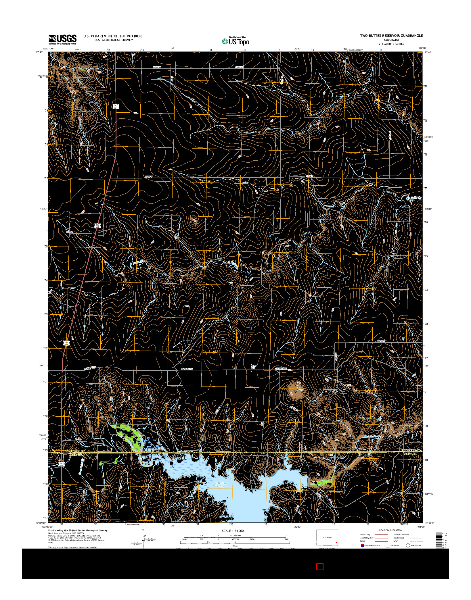 USGS US TOPO 7.5-MINUTE MAP FOR TWO BUTTES RESERVOIR, CO 2016