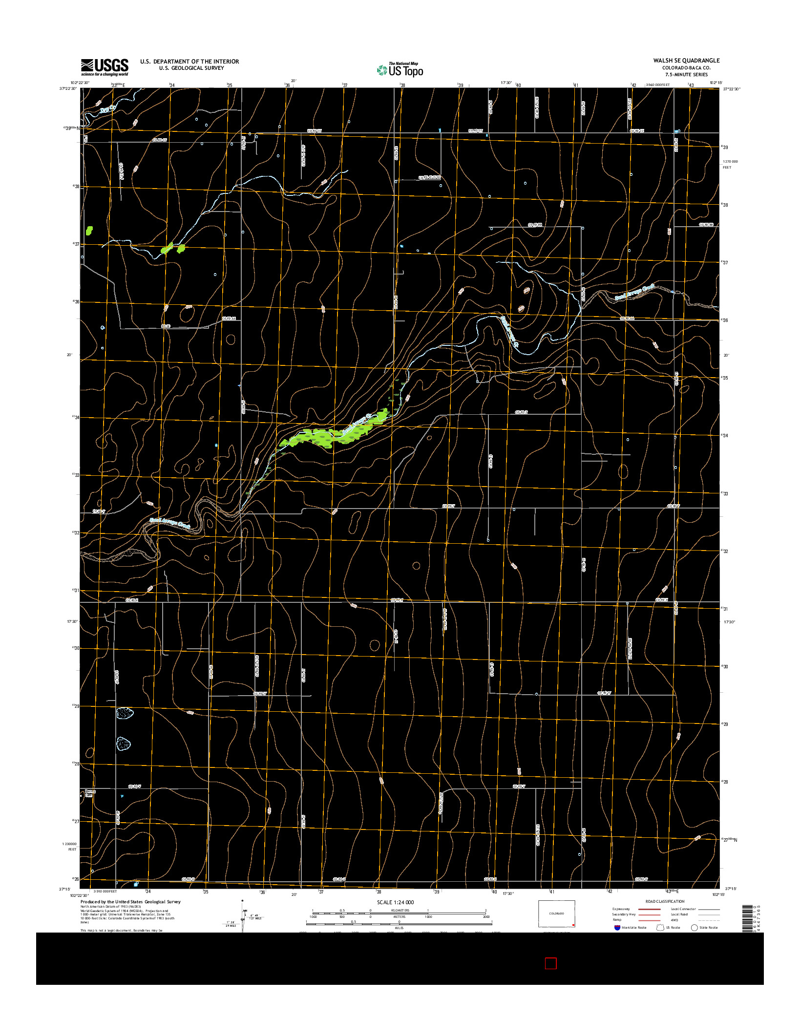 USGS US TOPO 7.5-MINUTE MAP FOR WALSH SE, CO 2016