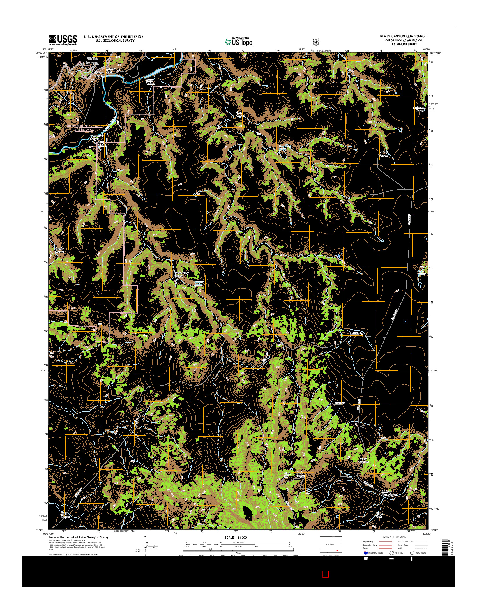 USGS US TOPO 7.5-MINUTE MAP FOR BEATY CANYON, CO 2016
