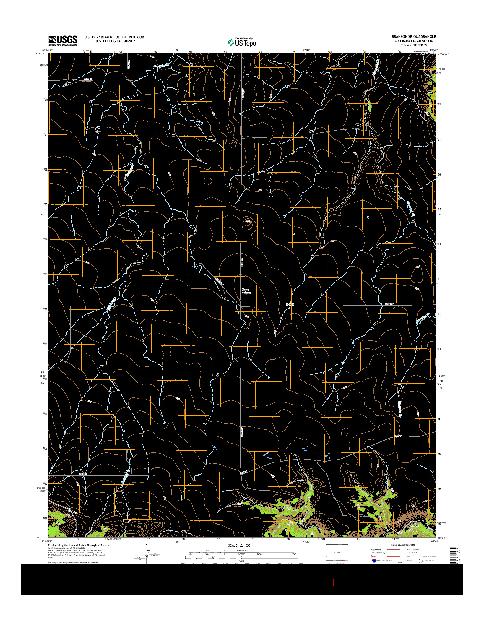 USGS US TOPO 7.5-MINUTE MAP FOR BRANSON SE, CO 2016
