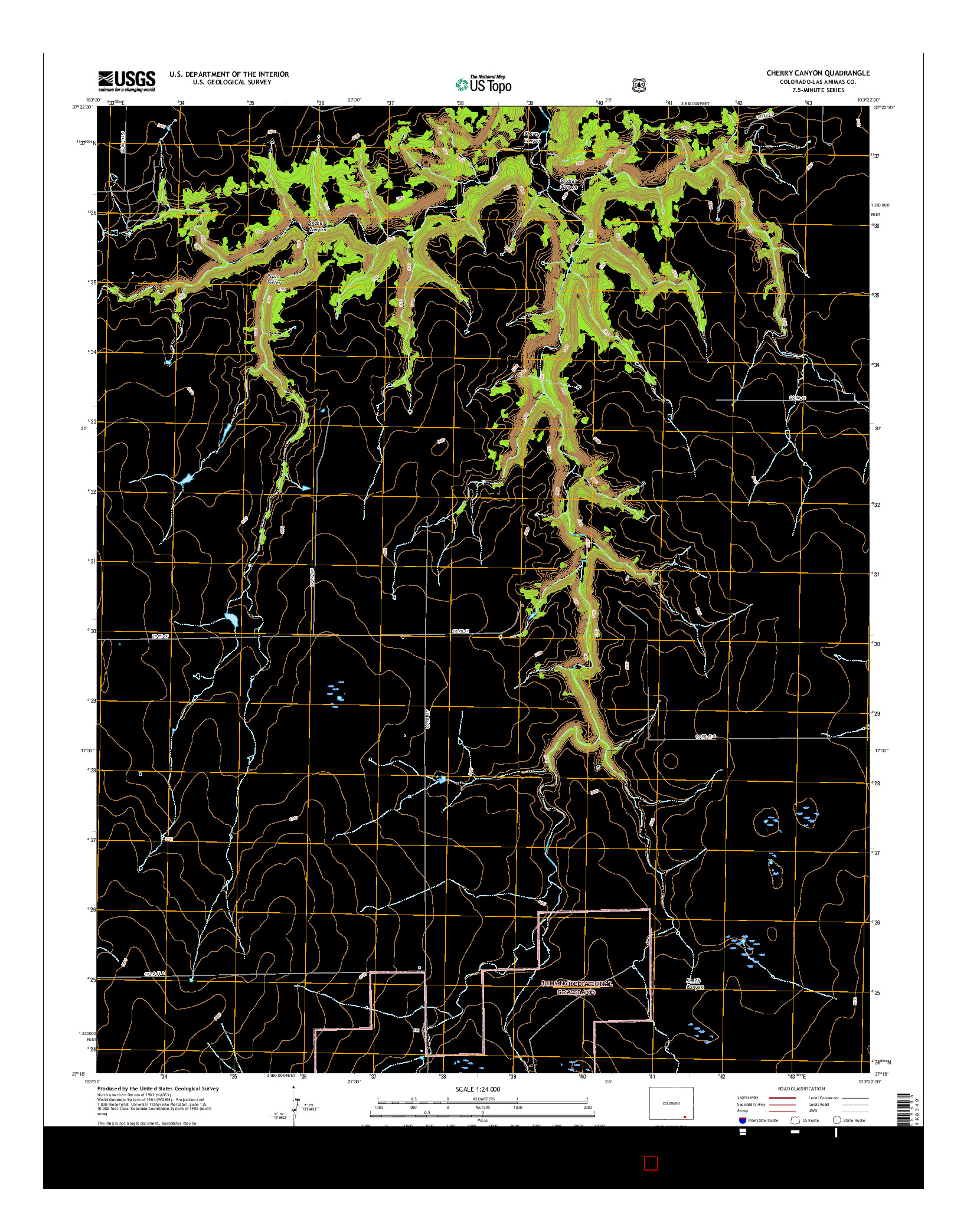 USGS US TOPO 7.5-MINUTE MAP FOR CHERRY CANYON, CO 2016