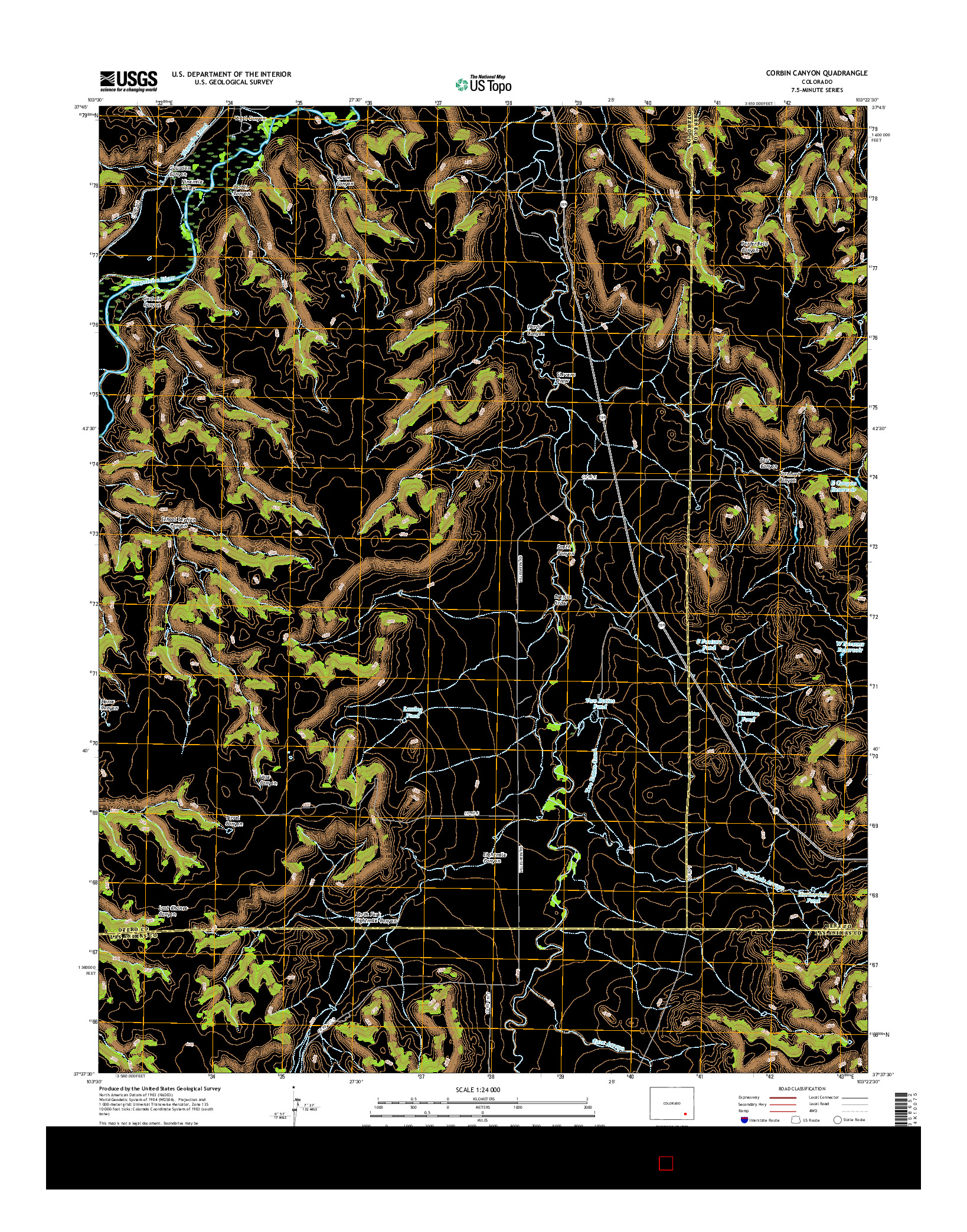 USGS US TOPO 7.5-MINUTE MAP FOR CORBIN CANYON, CO 2016
