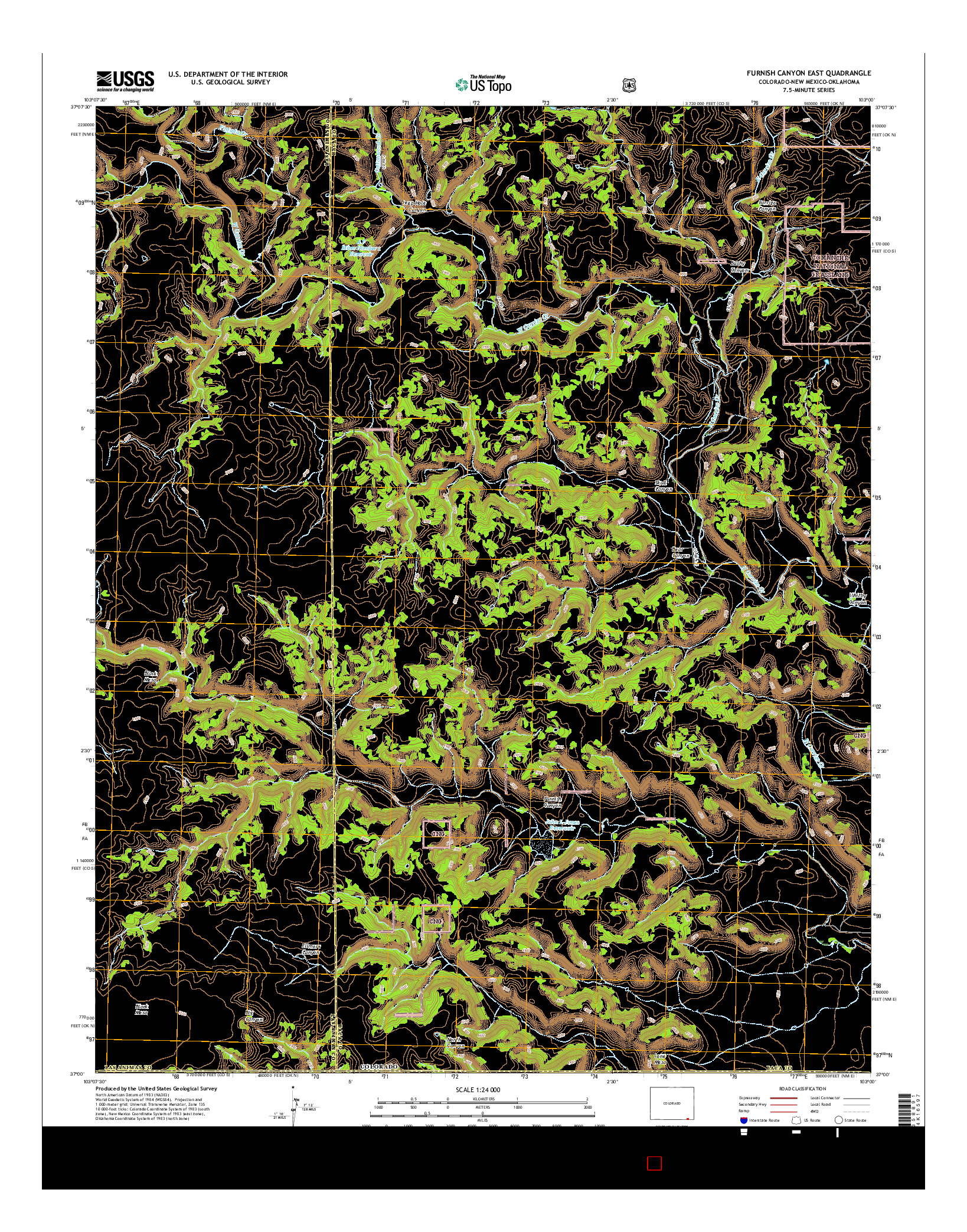 USGS US TOPO 7.5-MINUTE MAP FOR FURNISH CANYON EAST, CO-NM-OK 2016