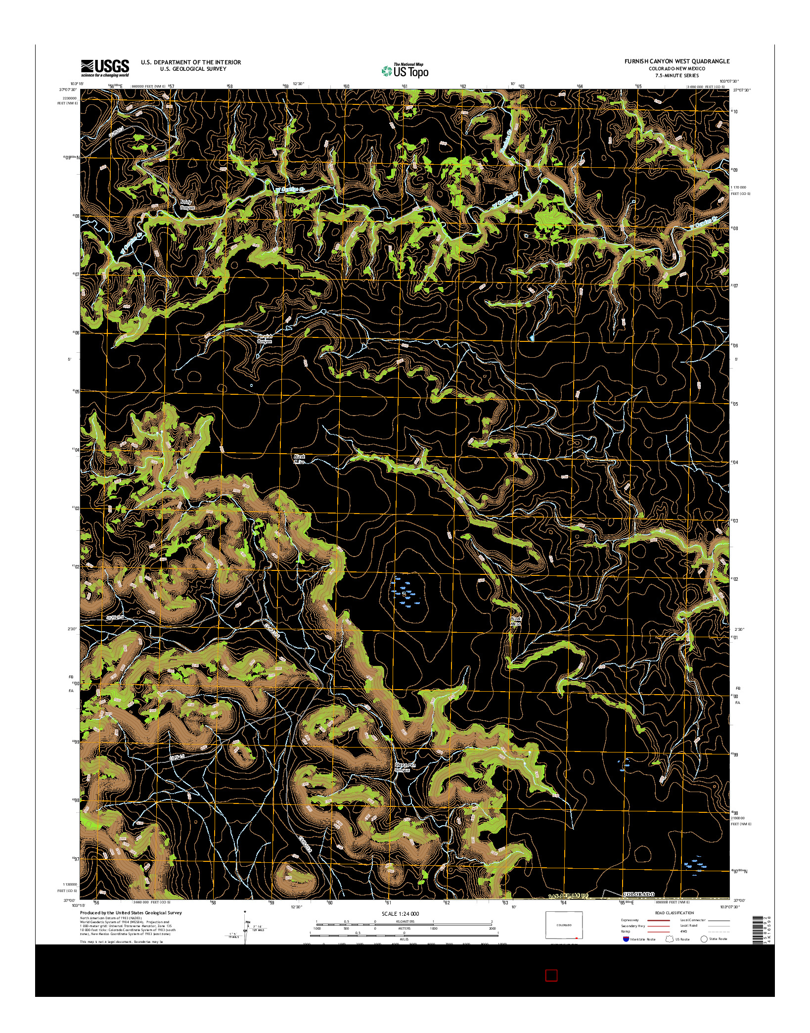 USGS US TOPO 7.5-MINUTE MAP FOR FURNISH CANYON WEST, CO-NM 2016