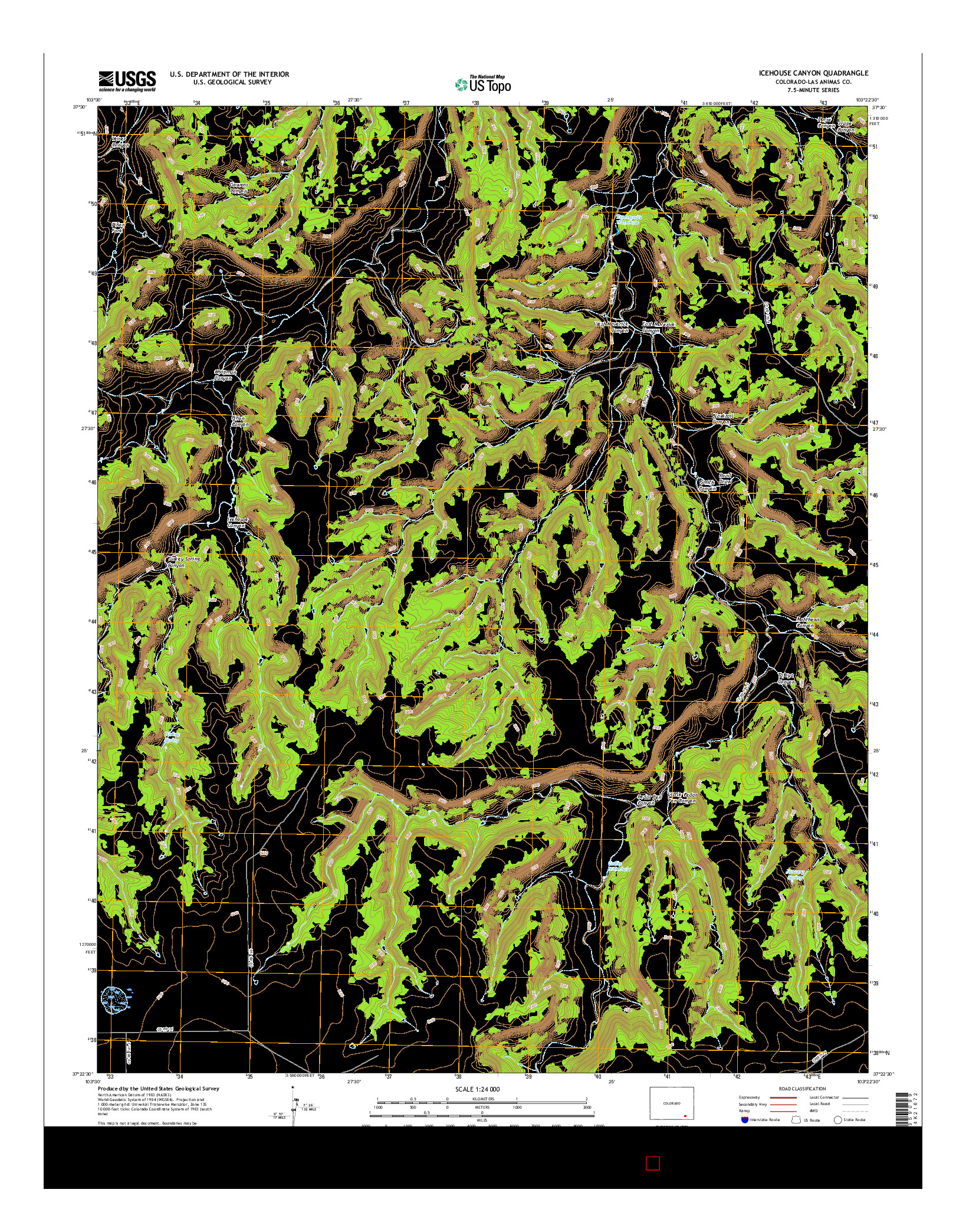 USGS US TOPO 7.5-MINUTE MAP FOR ICEHOUSE CANYON, CO 2016