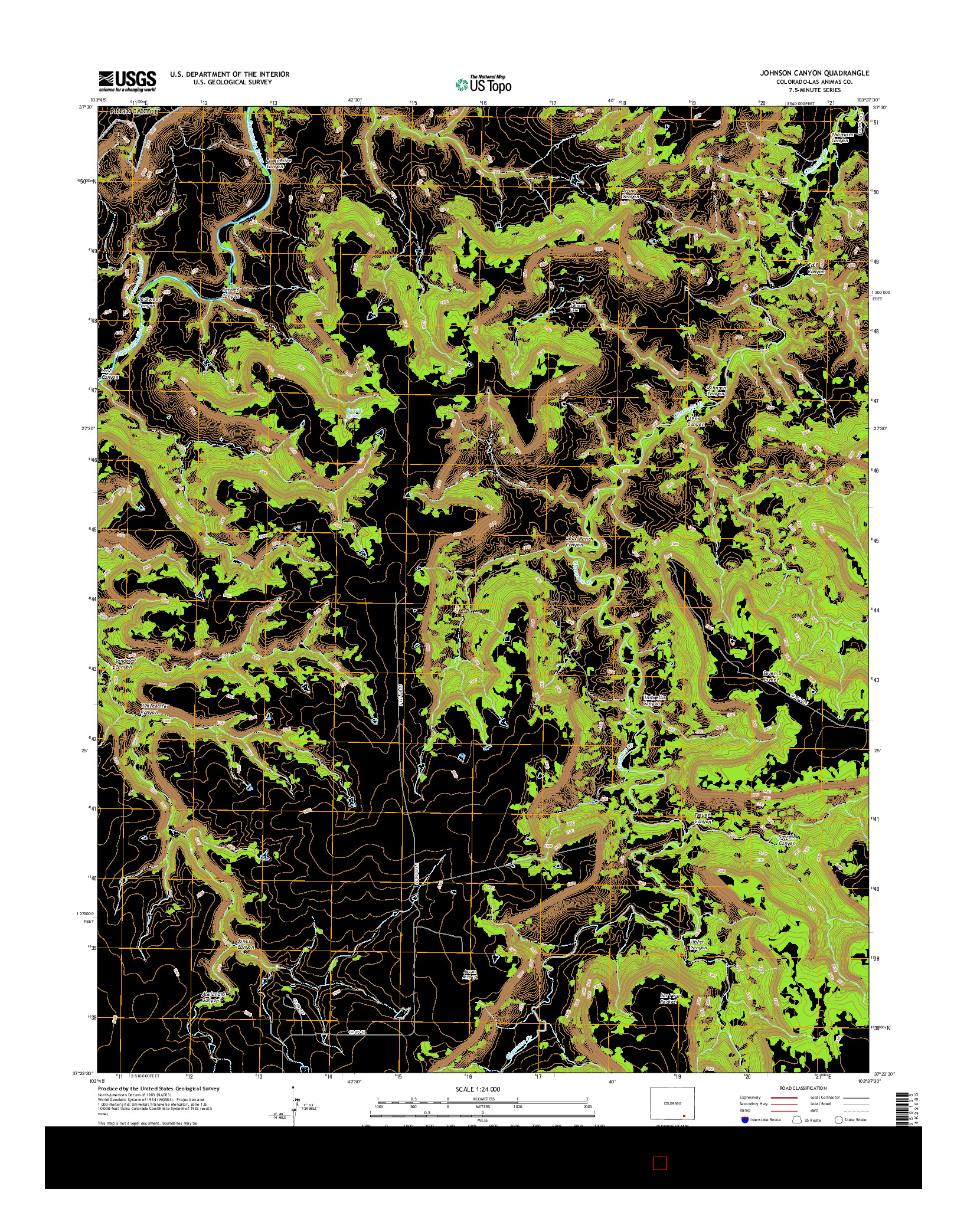 USGS US TOPO 7.5-MINUTE MAP FOR JOHNSON CANYON, CO 2016