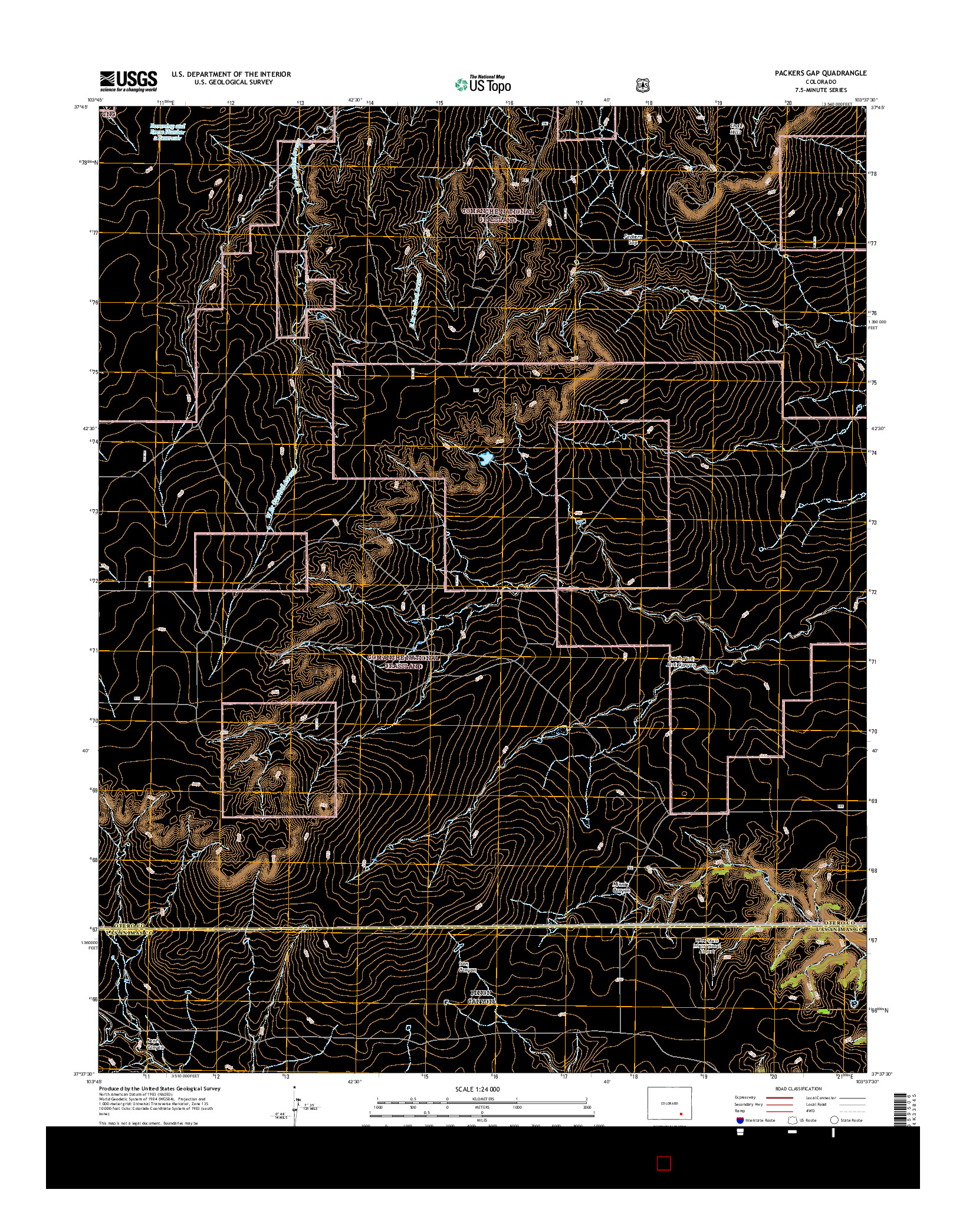 USGS US TOPO 7.5-MINUTE MAP FOR PACKERS GAP, CO 2016