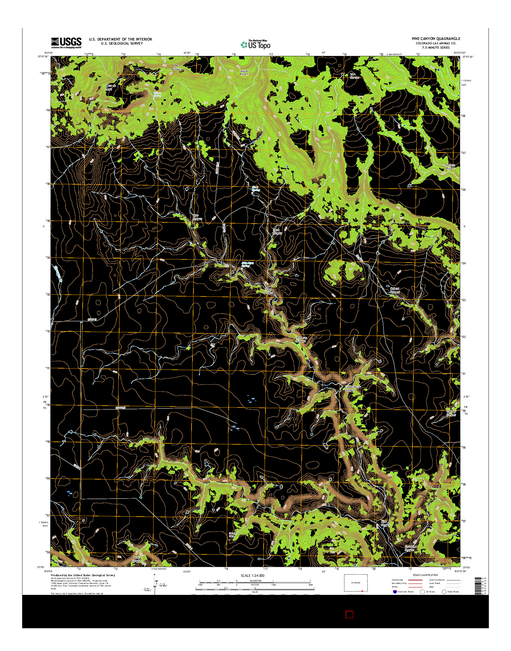 USGS US TOPO 7.5-MINUTE MAP FOR PINE CANYON, CO 2016