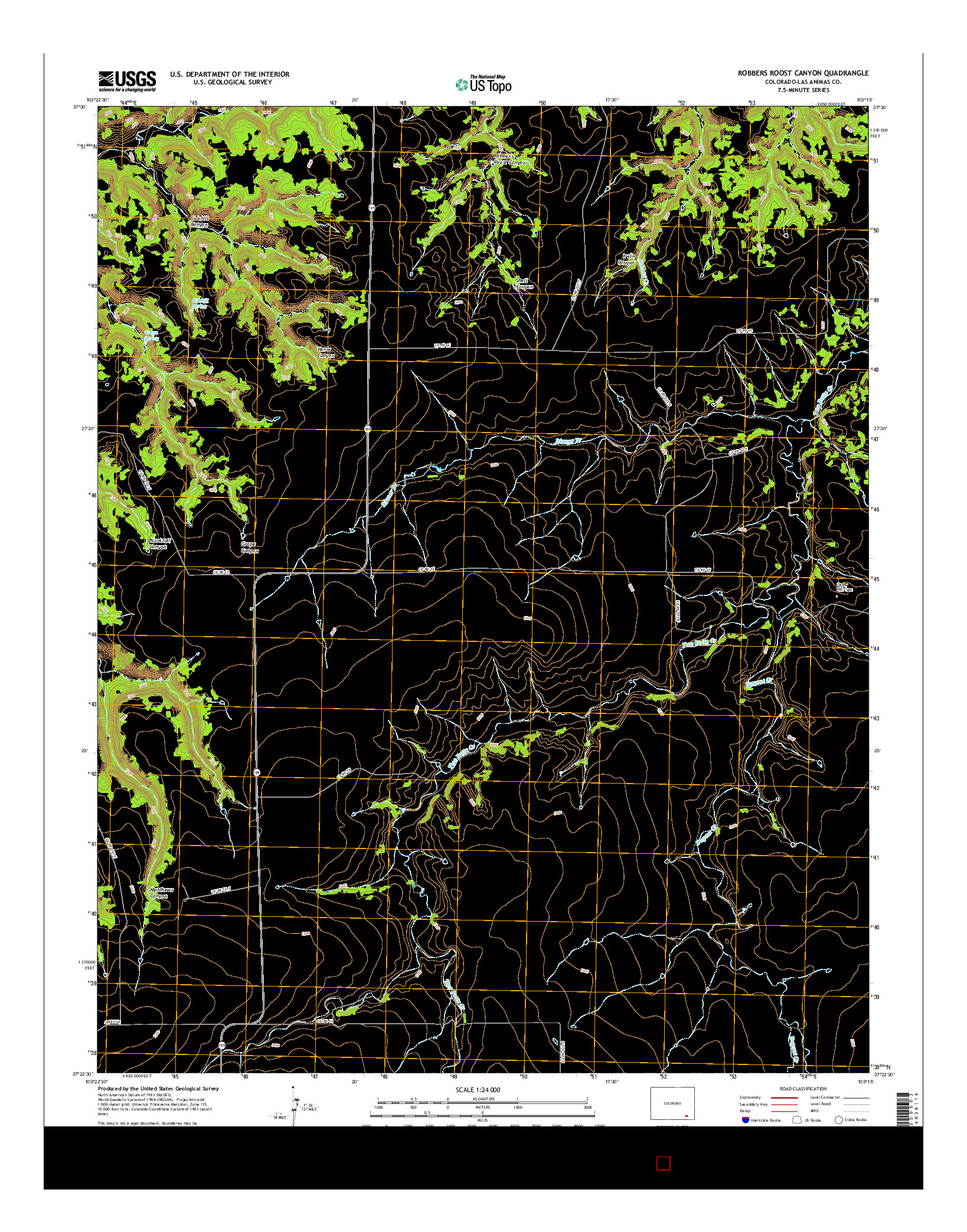 USGS US TOPO 7.5-MINUTE MAP FOR ROBBERS ROOST CANYON, CO 2016