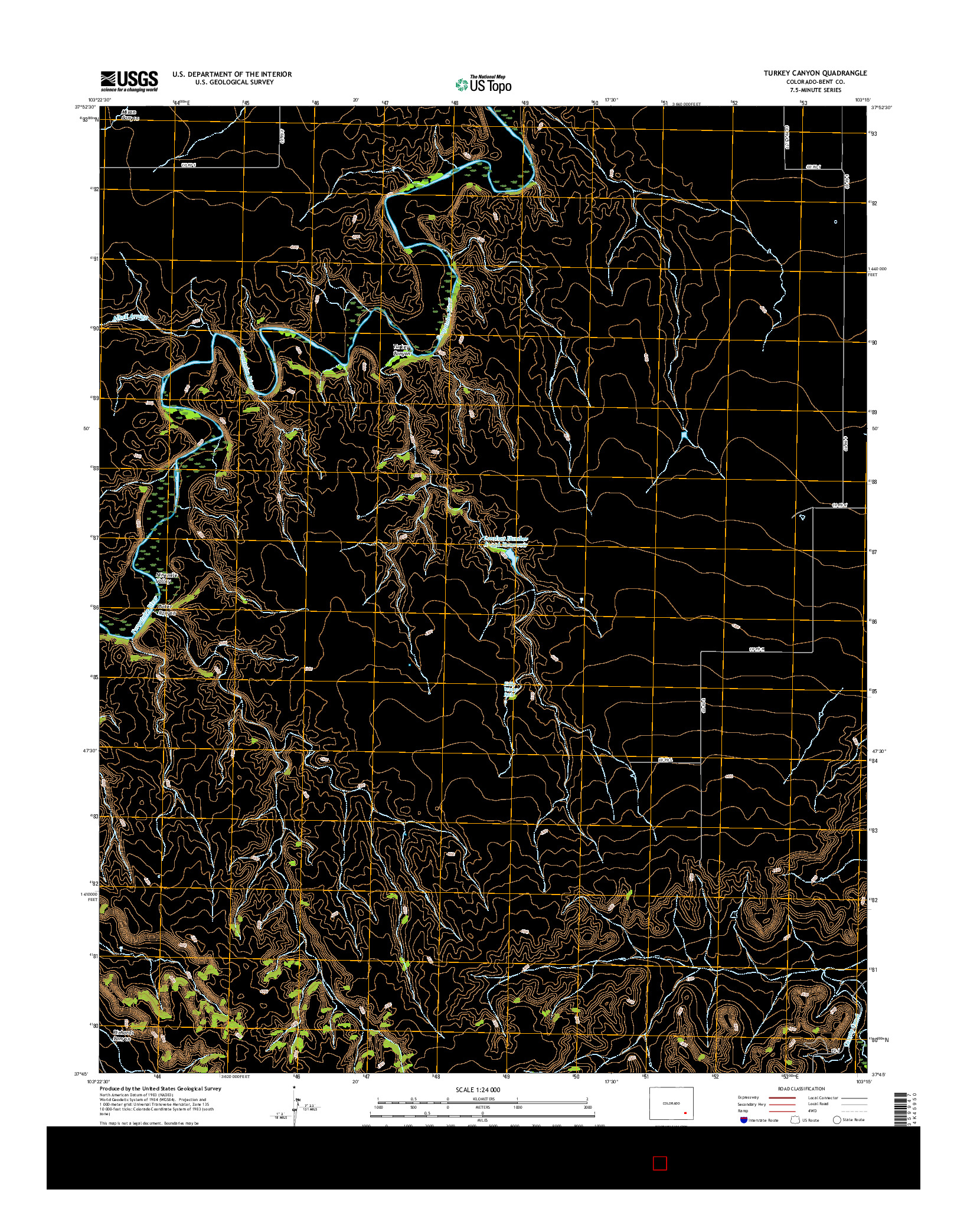 USGS US TOPO 7.5-MINUTE MAP FOR TURKEY CANYON, CO 2016