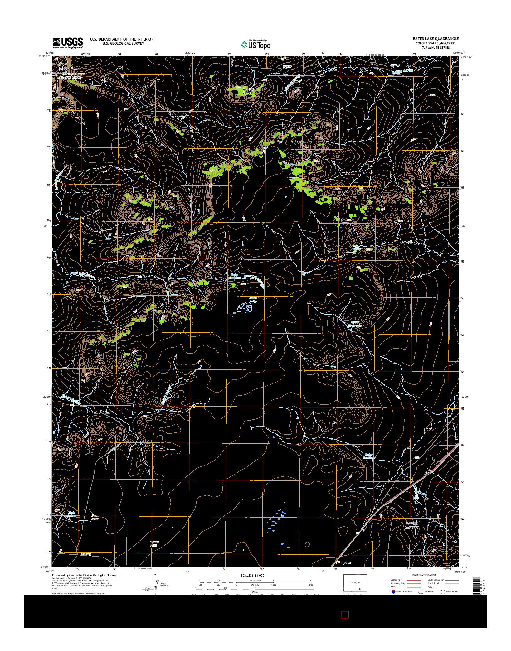 USGS US TOPO 7.5-MINUTE MAP FOR BATES LAKE, CO 2016