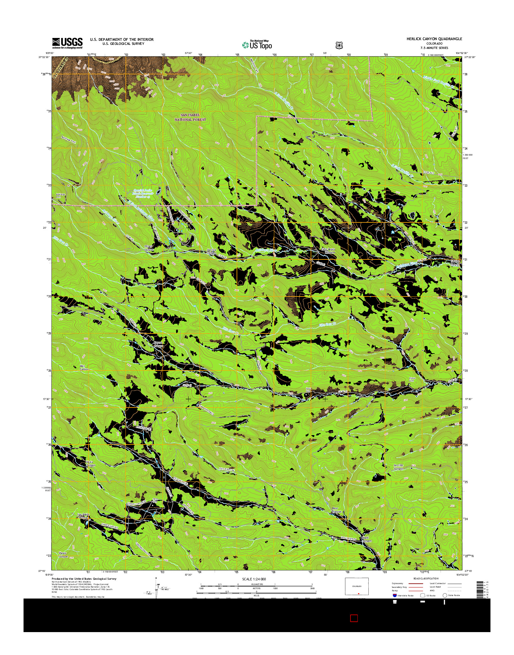 USGS US TOPO 7.5-MINUTE MAP FOR HERLICK CANYON, CO 2016