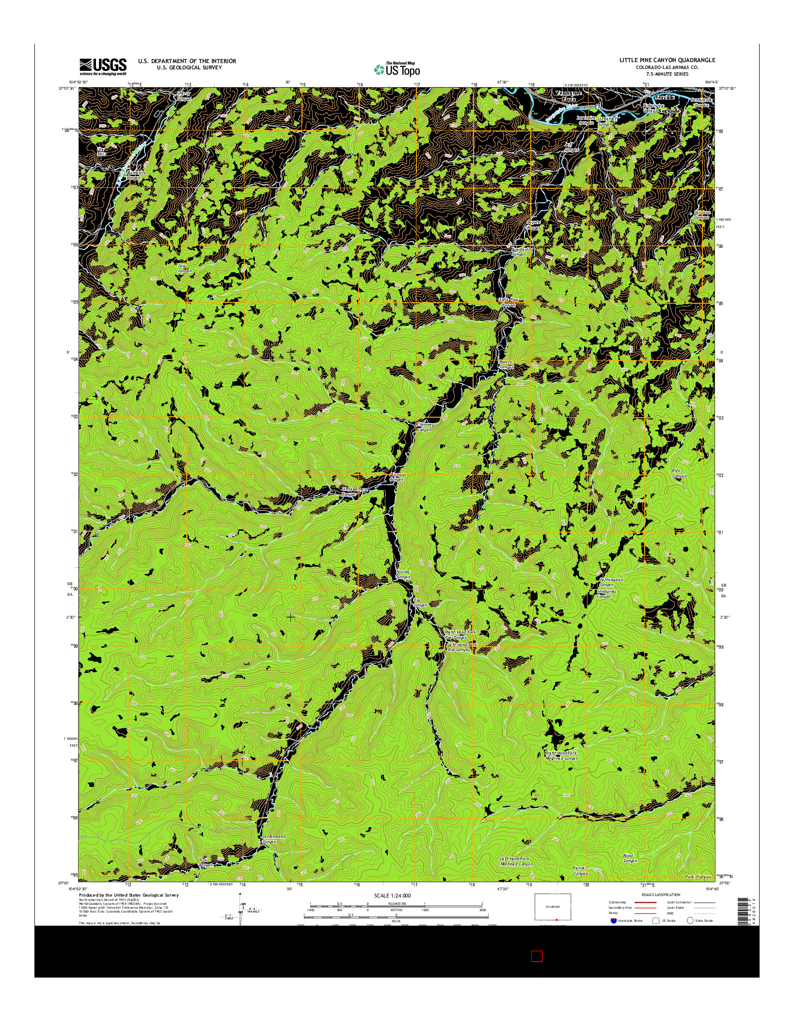 USGS US TOPO 7.5-MINUTE MAP FOR LITTLE PINE CANYON, CO 2016