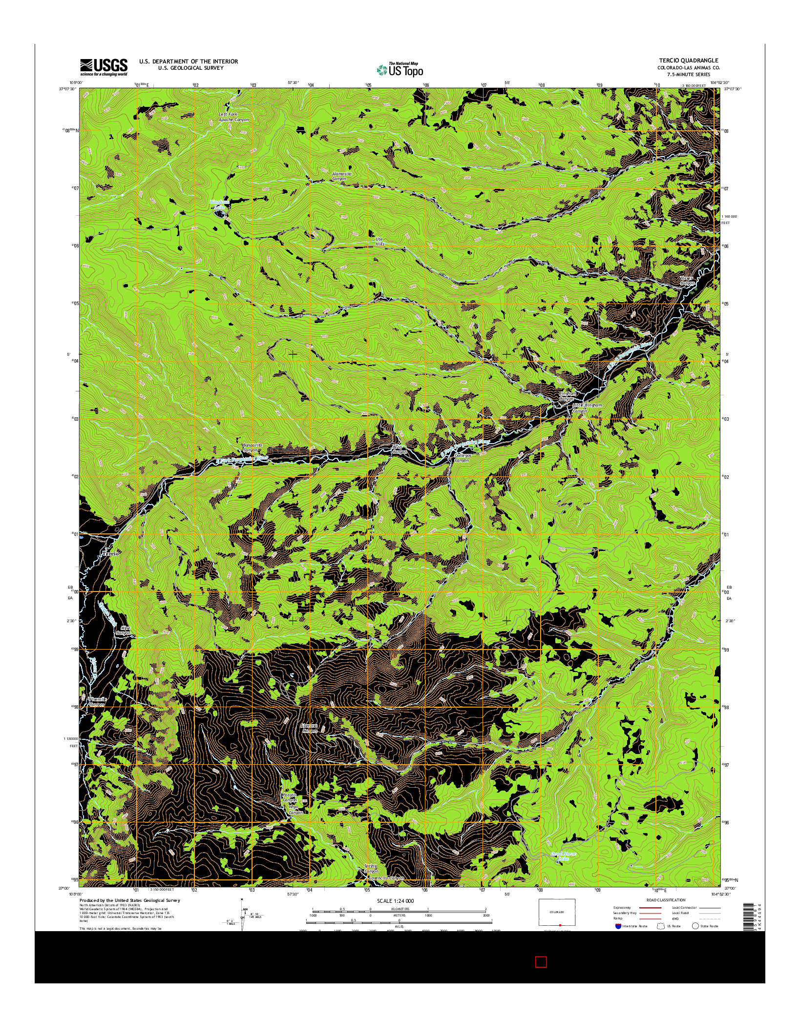 USGS US TOPO 7.5-MINUTE MAP FOR TERCIO, CO 2016