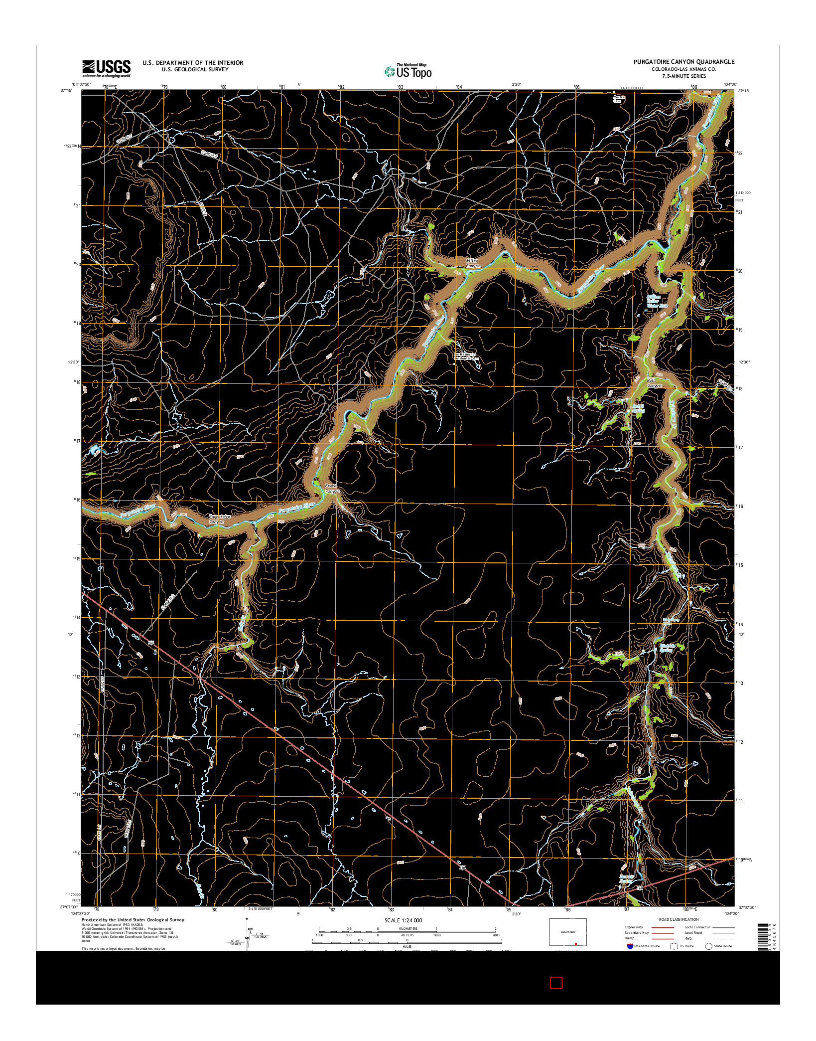 USGS US TOPO 7.5-MINUTE MAP FOR PURGATOIRE CANYON, CO 2016