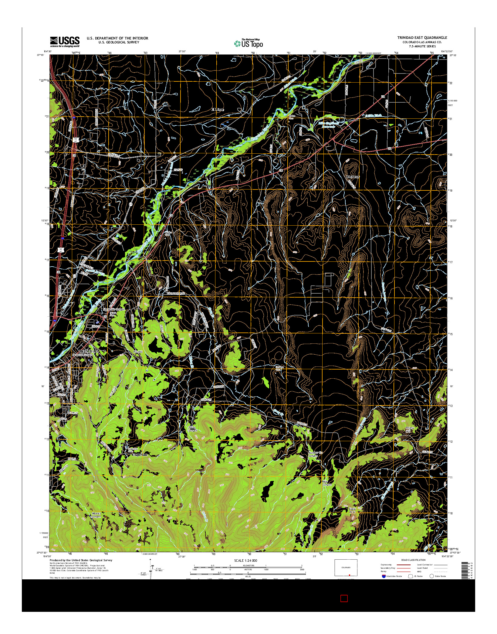 USGS US TOPO 7.5-MINUTE MAP FOR TRINIDAD EAST, CO 2016