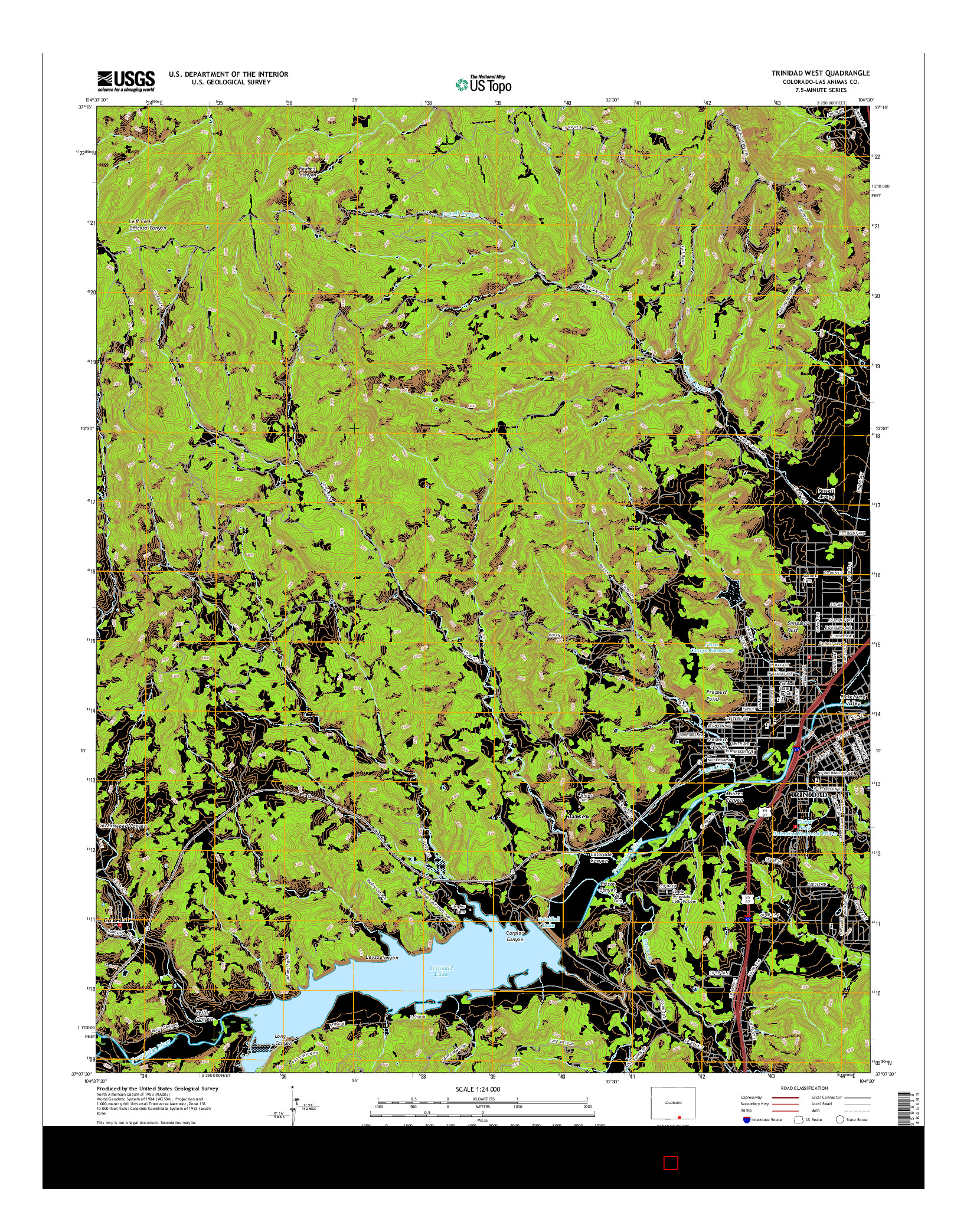 USGS US TOPO 7.5-MINUTE MAP FOR TRINIDAD WEST, CO 2016