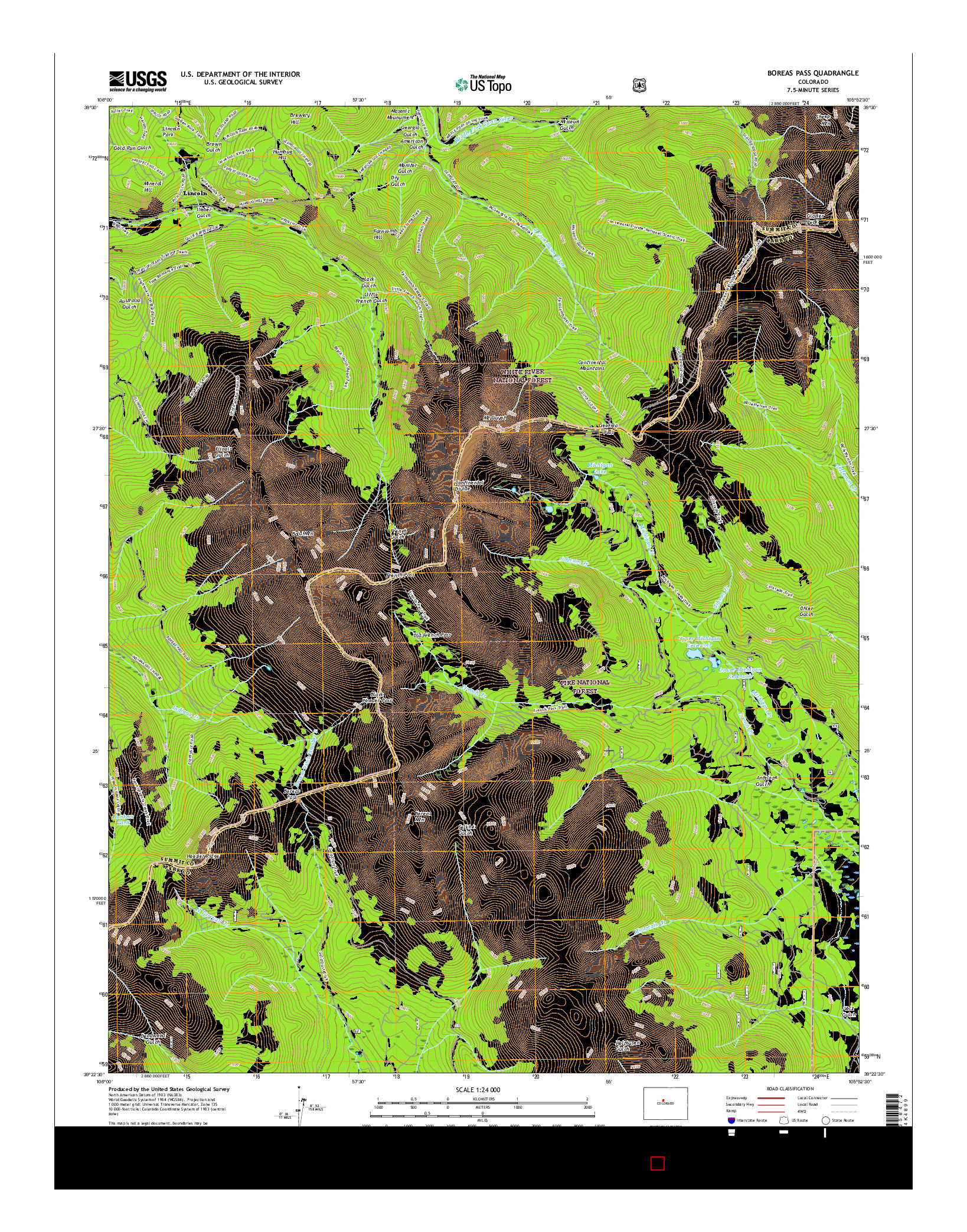 USGS US TOPO 7.5-MINUTE MAP FOR BOREAS PASS, CO 2016