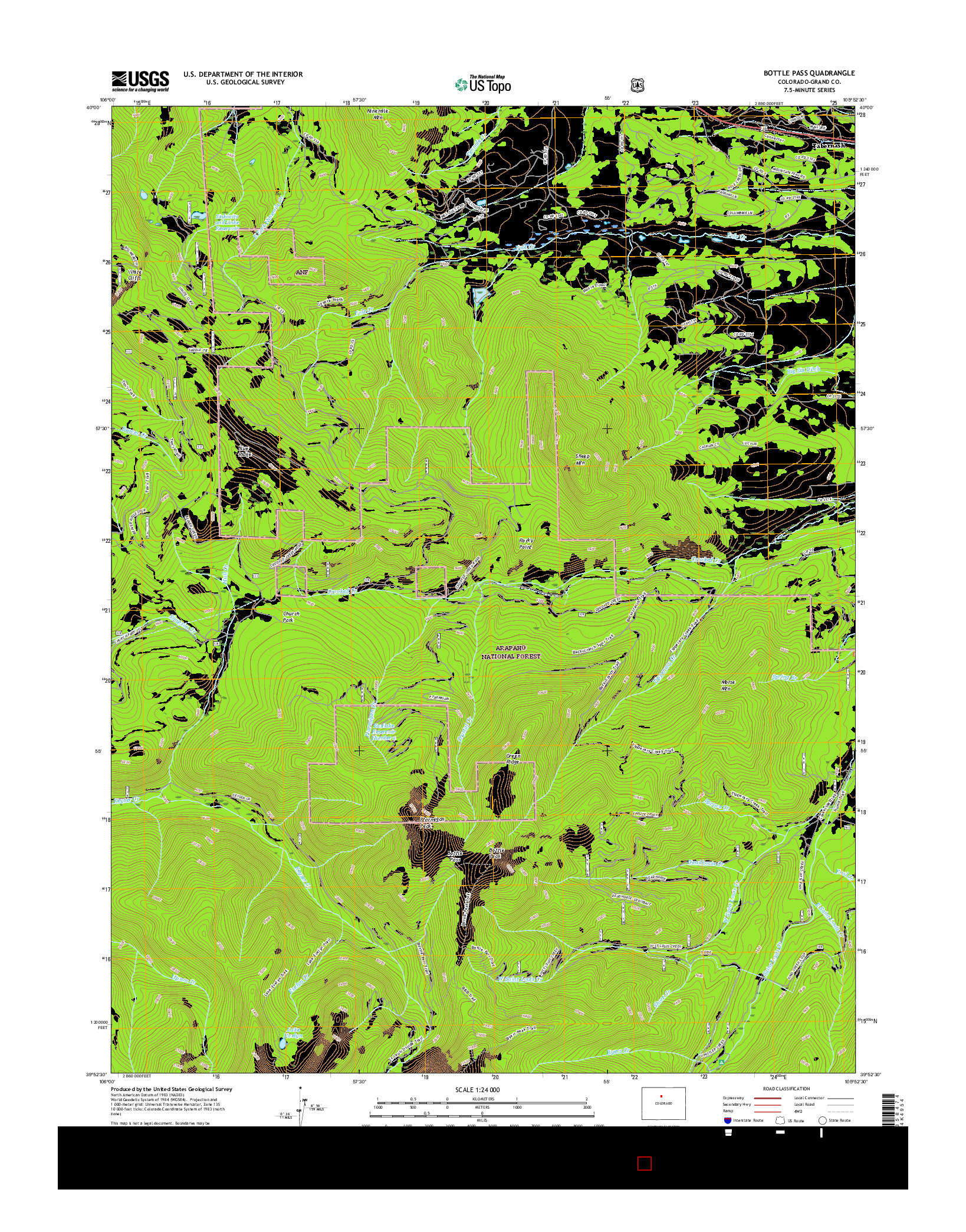 USGS US TOPO 7.5-MINUTE MAP FOR BOTTLE PASS, CO 2016