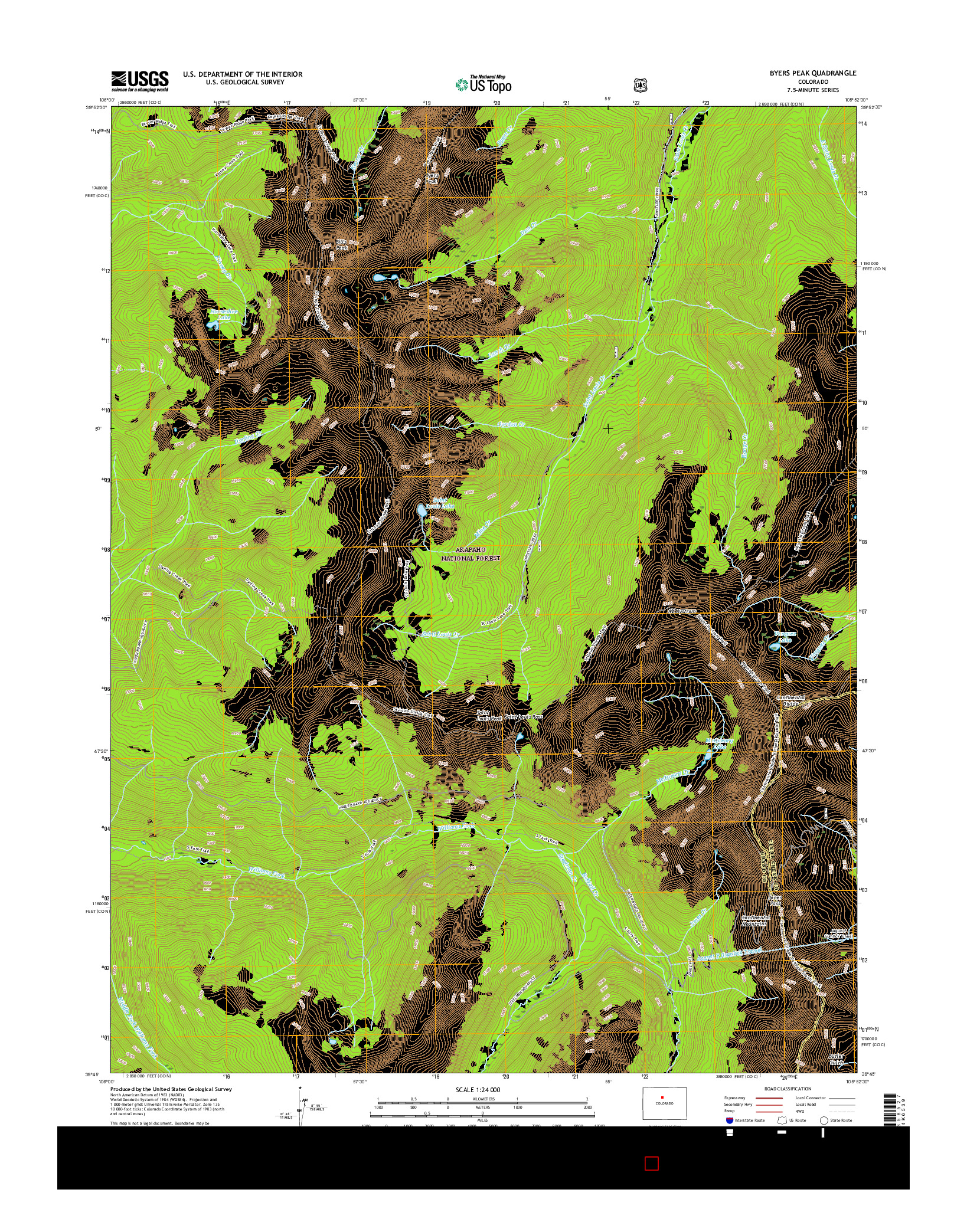 USGS US TOPO 7.5-MINUTE MAP FOR BYERS PEAK, CO 2016