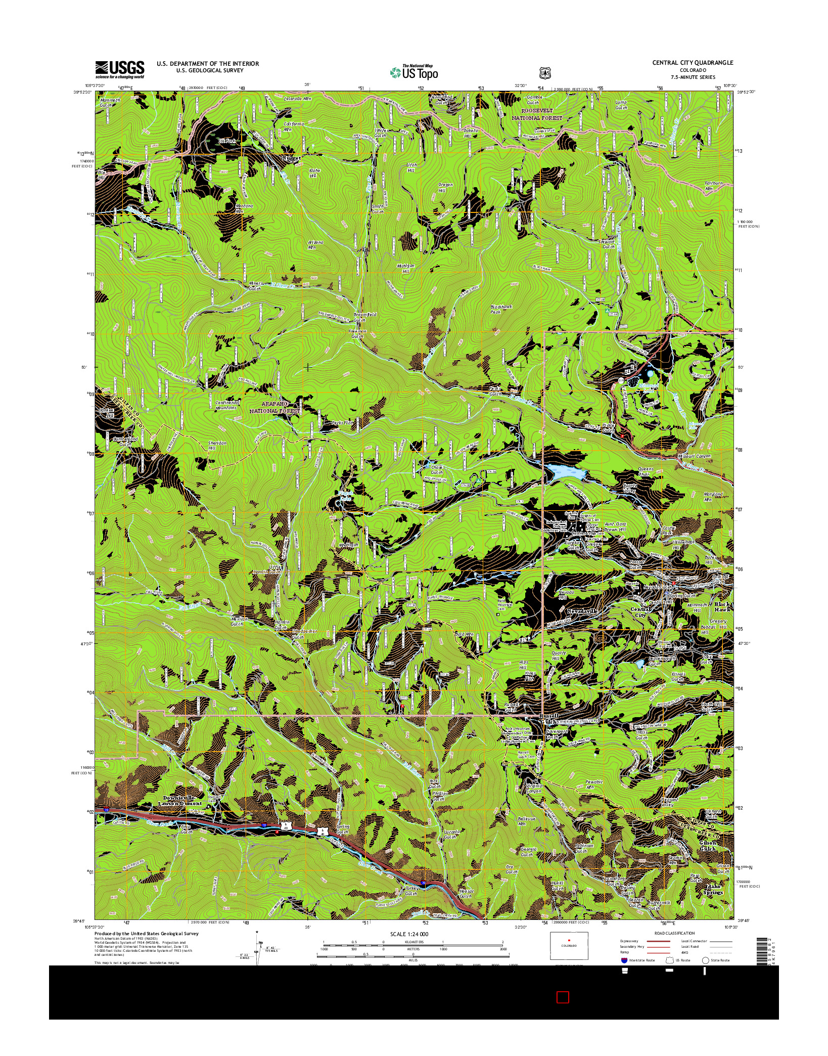 USGS US TOPO 7.5-MINUTE MAP FOR CENTRAL CITY, CO 2016