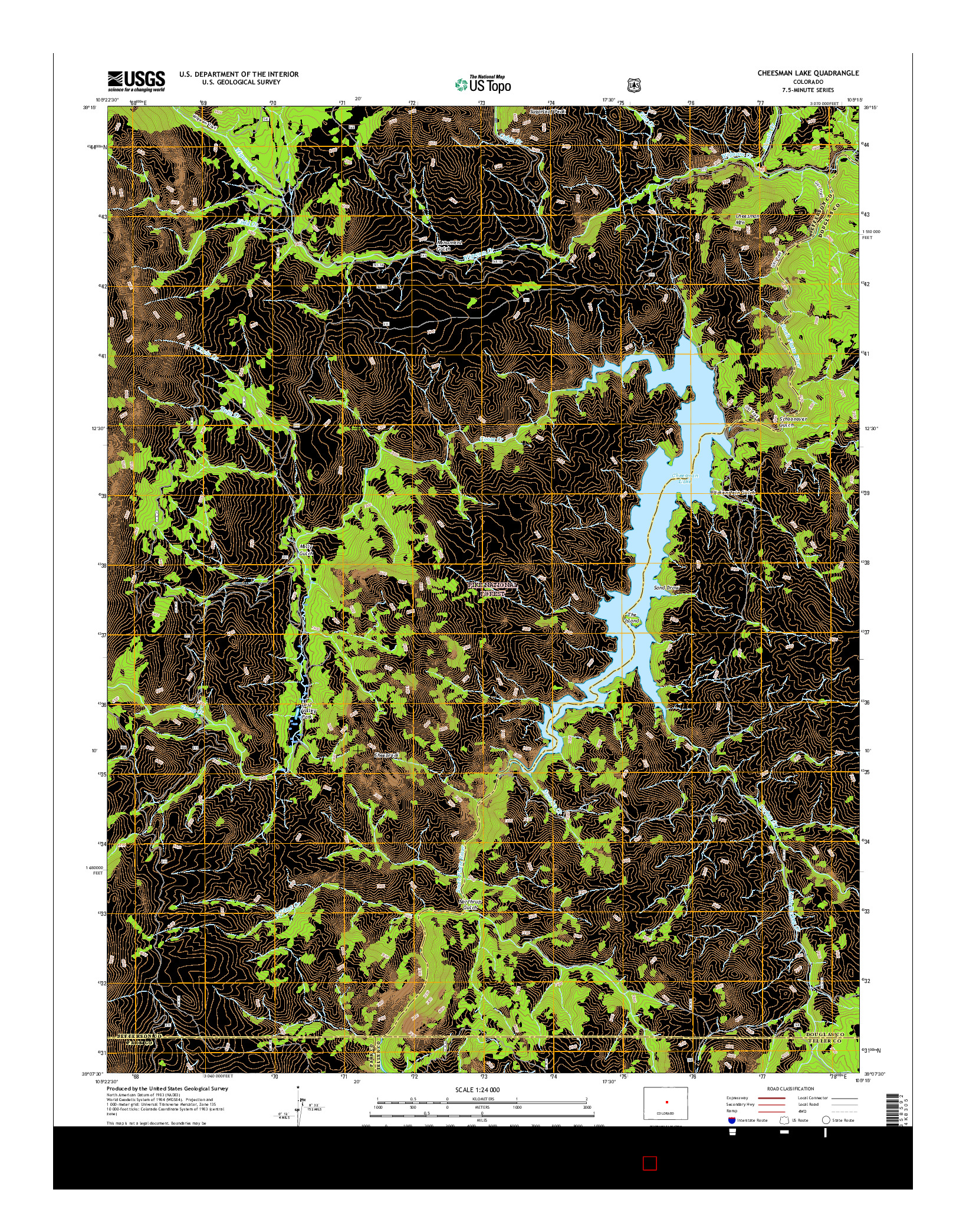 USGS US TOPO 7.5-MINUTE MAP FOR CHEESMAN LAKE, CO 2016