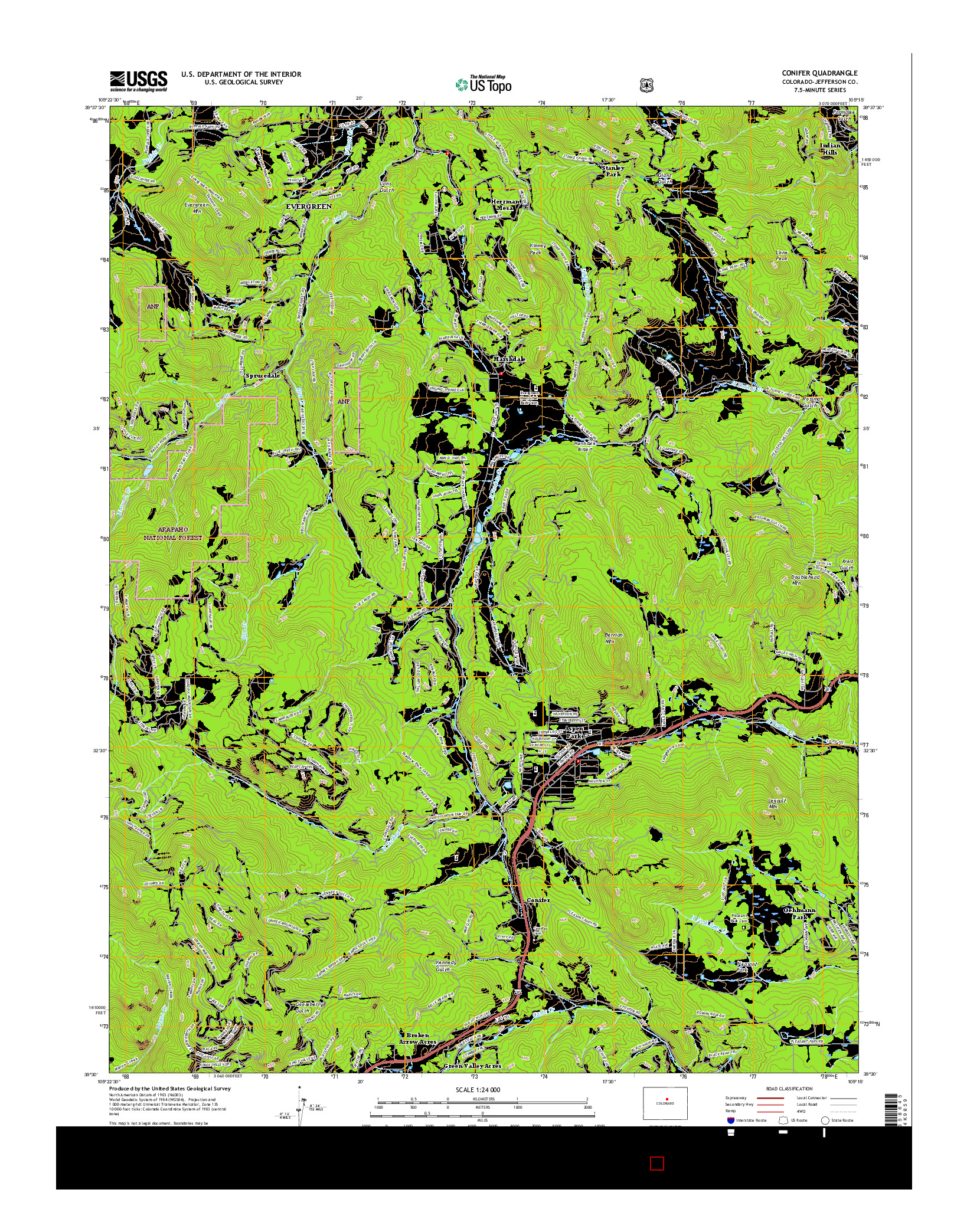 USGS US TOPO 7.5-MINUTE MAP FOR CONIFER, CO 2016