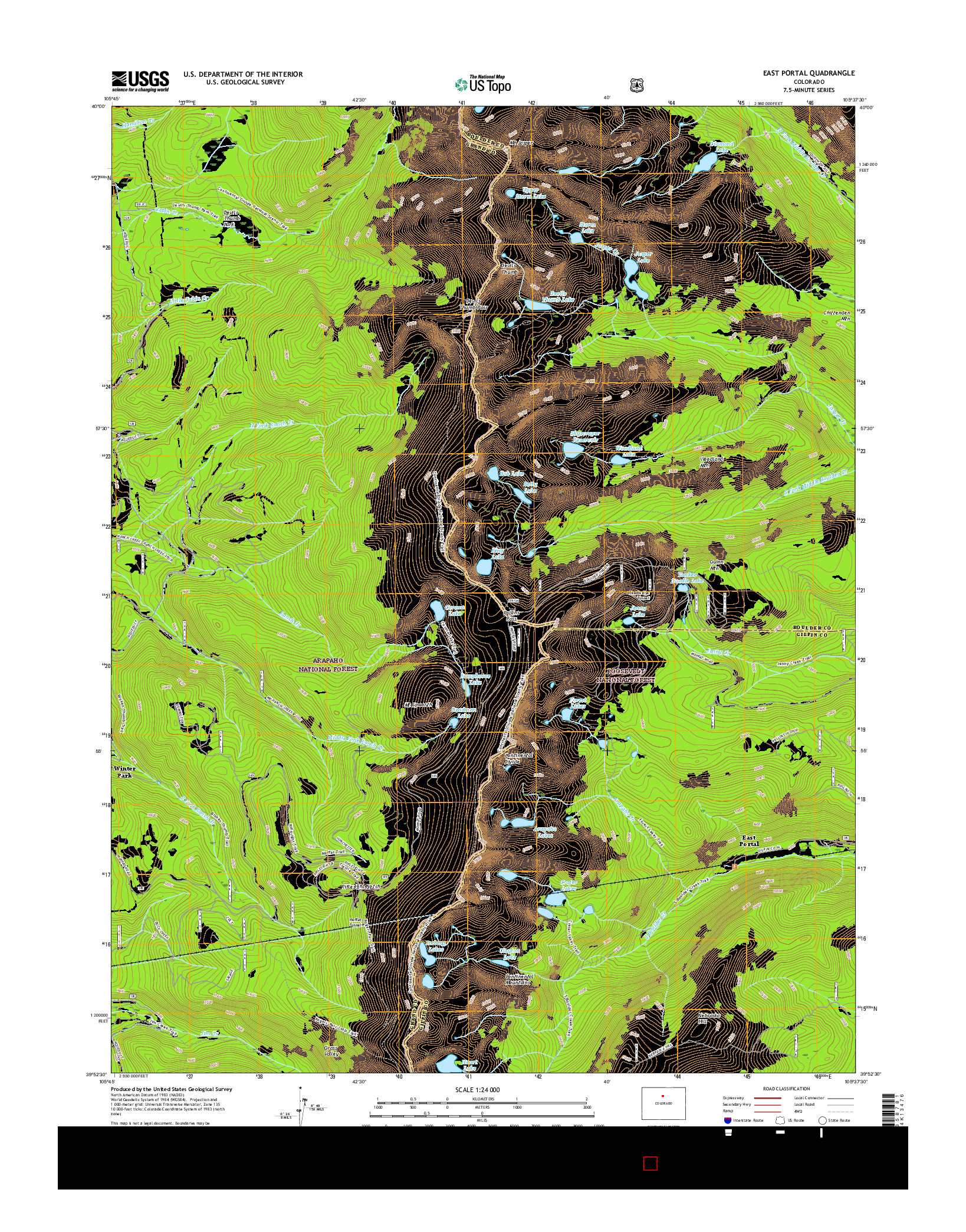 USGS US TOPO 7.5-MINUTE MAP FOR EAST PORTAL, CO 2016