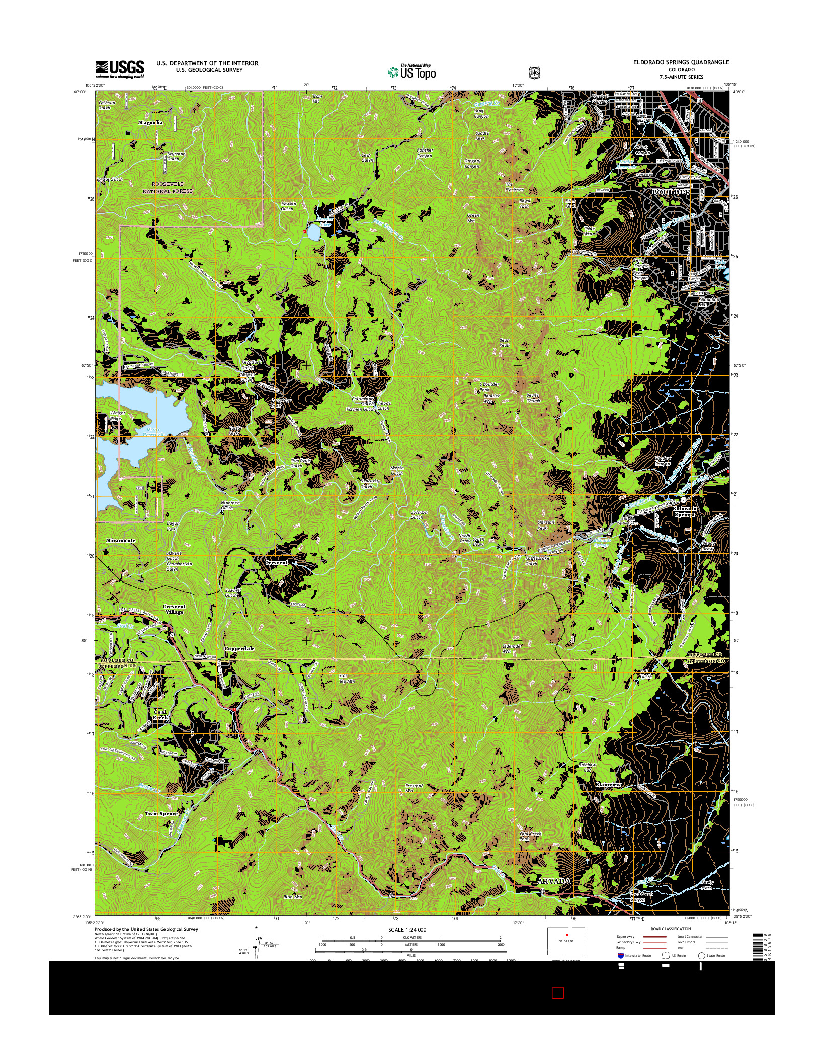 USGS US TOPO 7.5-MINUTE MAP FOR ELDORADO SPRINGS, CO 2016