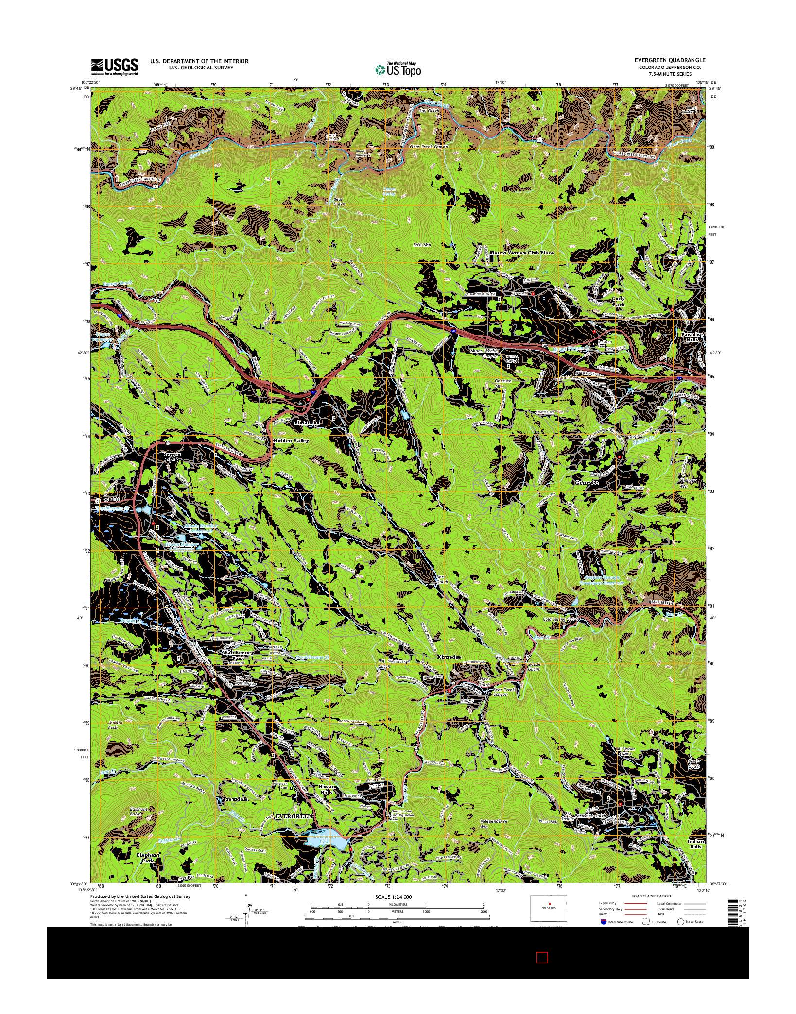 USGS US TOPO 7.5-MINUTE MAP FOR EVERGREEN, CO 2016