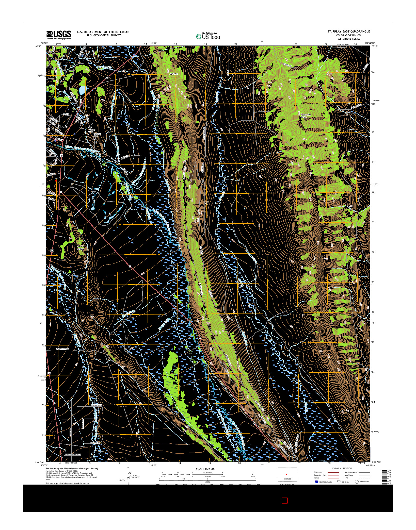 USGS US TOPO 7.5-MINUTE MAP FOR FAIRPLAY EAST, CO 2016